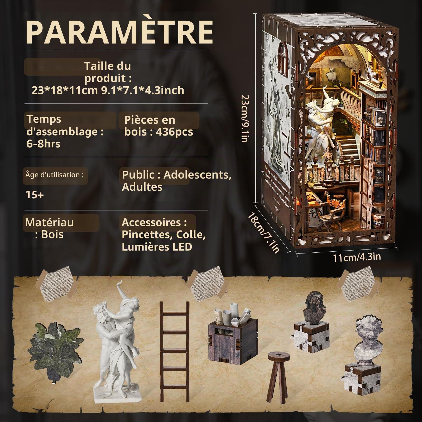 Book Nook Kit – (édition classique) – Puzzle miniature en bois à faire soi-même | Salle de collection de livres vintage avec lumières LED | Serre-livres 3D pour décoration d'étagère | Cadeaux Book Nook Kit – (édition classique) – Puzzle miniature en bois à faire soi-même | Salle de collection de livres vintage avec lumières LED | Serre-livres 3D pour décoration d'étagère | Cadeaux