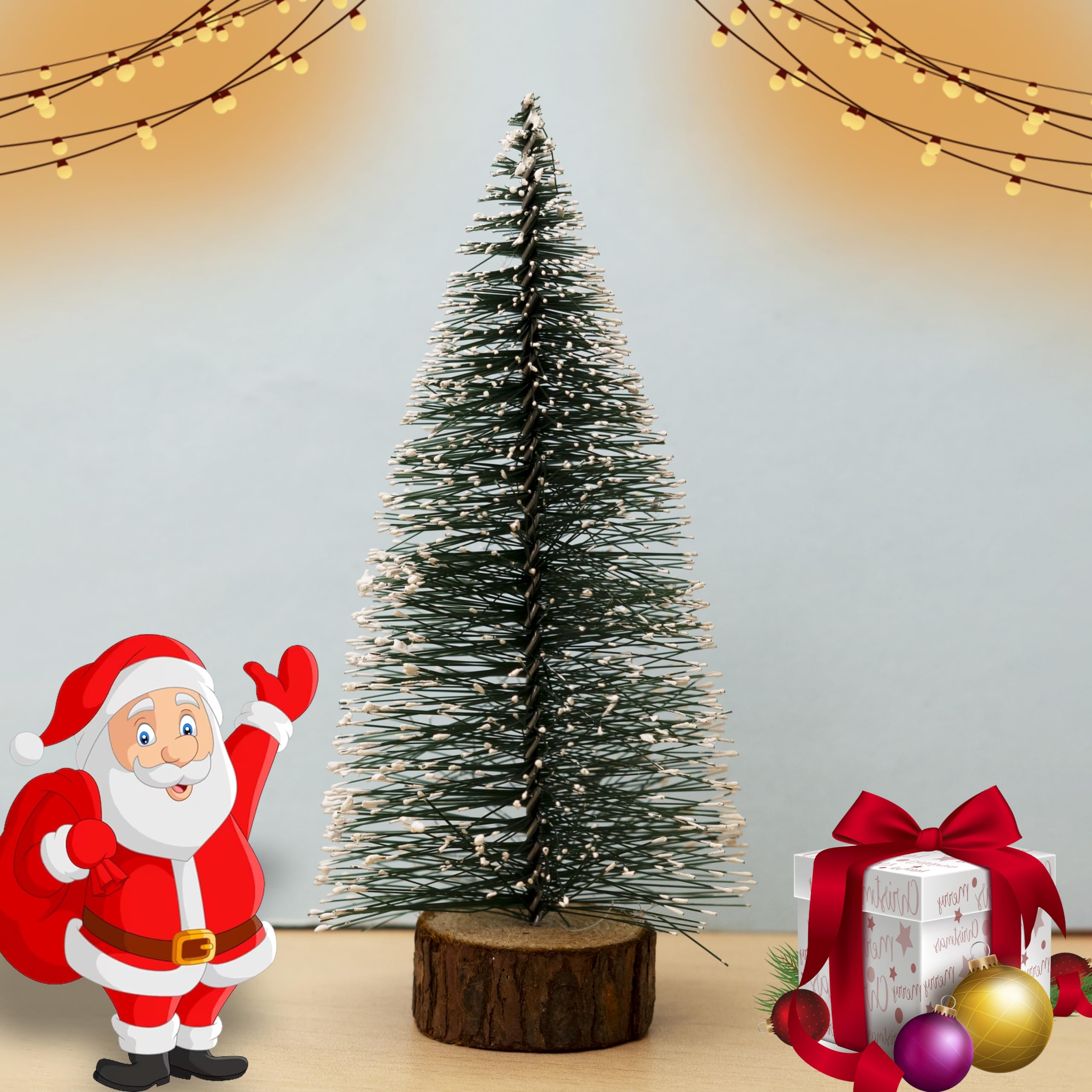 Puremazing Christmas Tree with Snow | Tree with Wooden Base | Frosted Pine Tree | 15 cm Long, 2 Trees | Xmas Tree for Home Decor, Corporate Gifting & Christmas 2