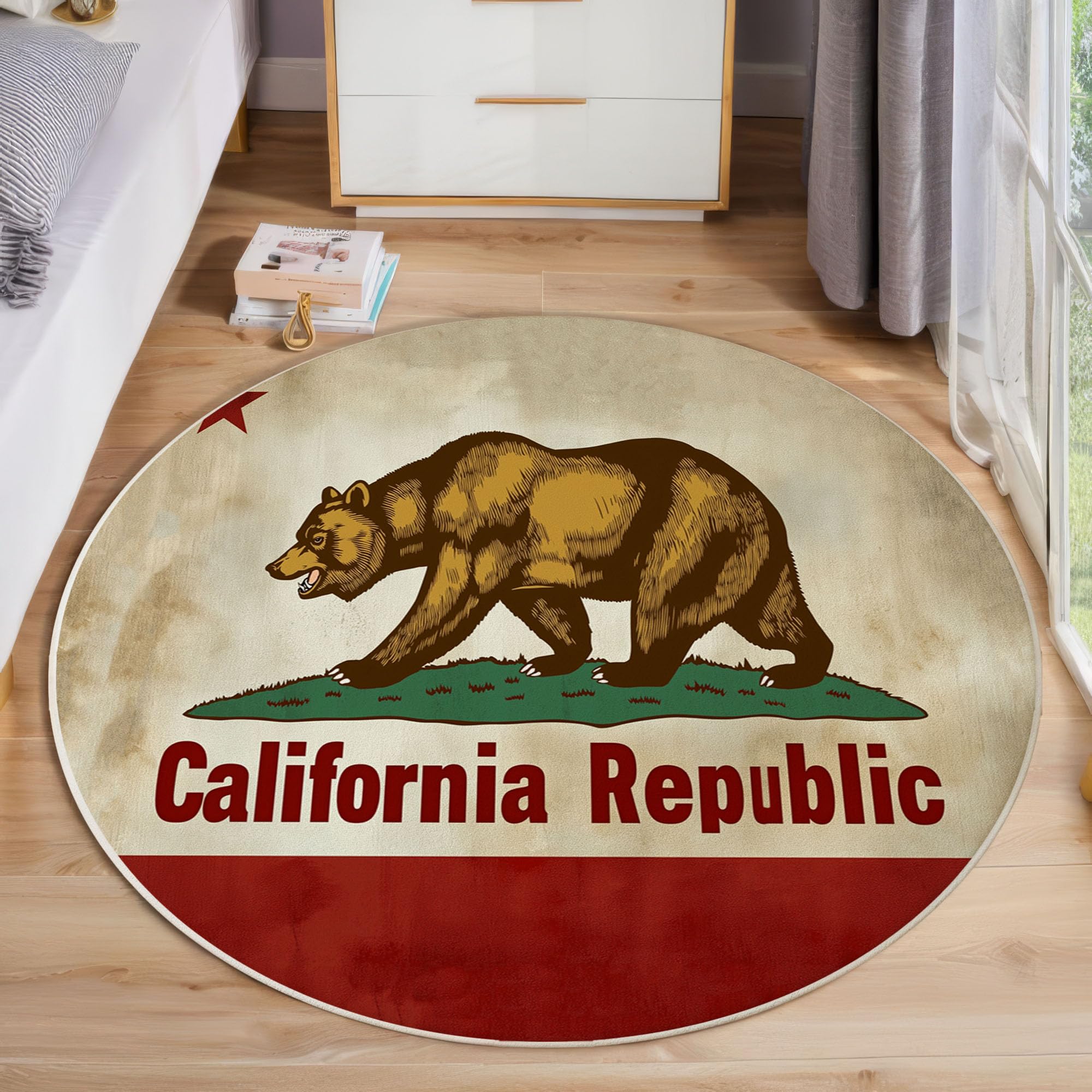 Tapis lavable en machine 120 cm rond antidérapant et doux beige