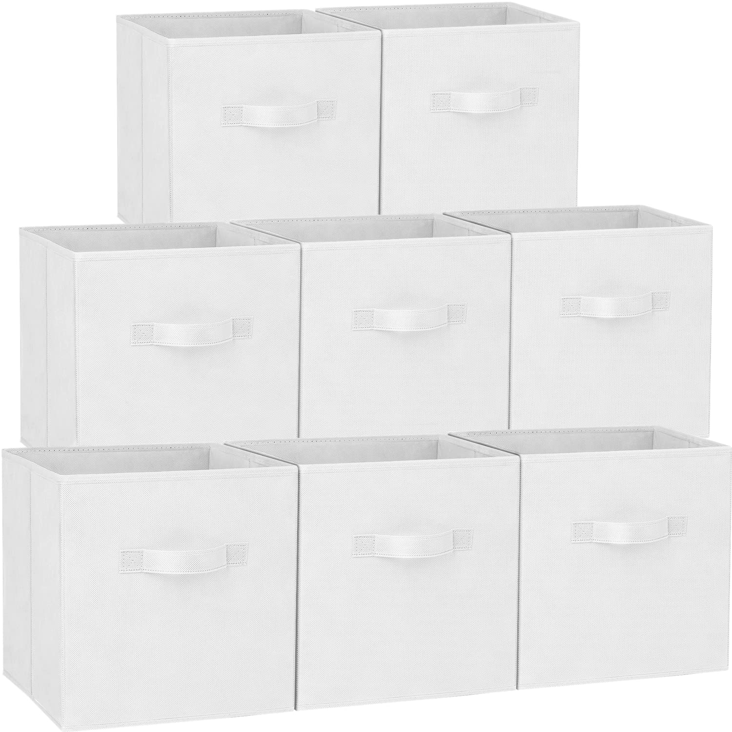 Storage Cubes, 11 Inch Cube Storage Bins (Set of 8), Fabric Collapsible Storage Bins with Dual Handles, Foldable Cube Baskets for Shelf, Closet Organizers and Storage Box (White)