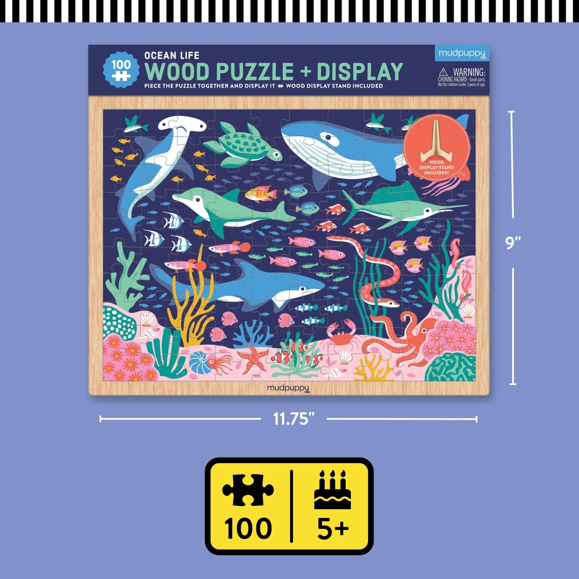 Mudpuppy's Ocean Life 100 Piece Wood Puzzle, Includes Colorful Illustrations of Your Favorite Ocean Animals, Ages 5+, Display Stand Included, Turn Your Puzzle into Home Decor! - Image 3