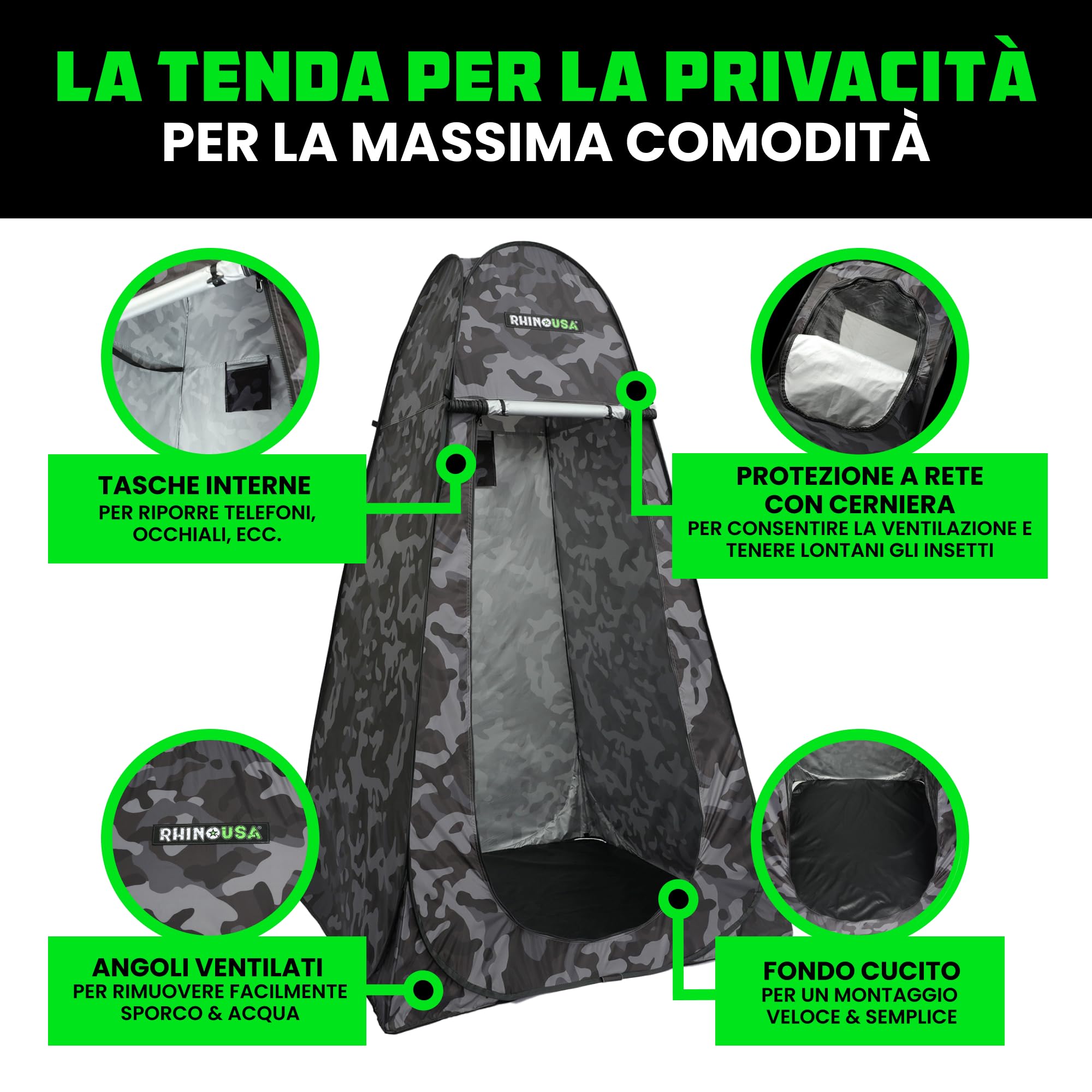 Rhino USA Tenda portatile pop up per cambiare privacy, doccia da campeggio all'aperto, toilette da campeggio, riparo dalla pioggia per spiaggia e campeggio, leggera e robusta, installazione istantanea