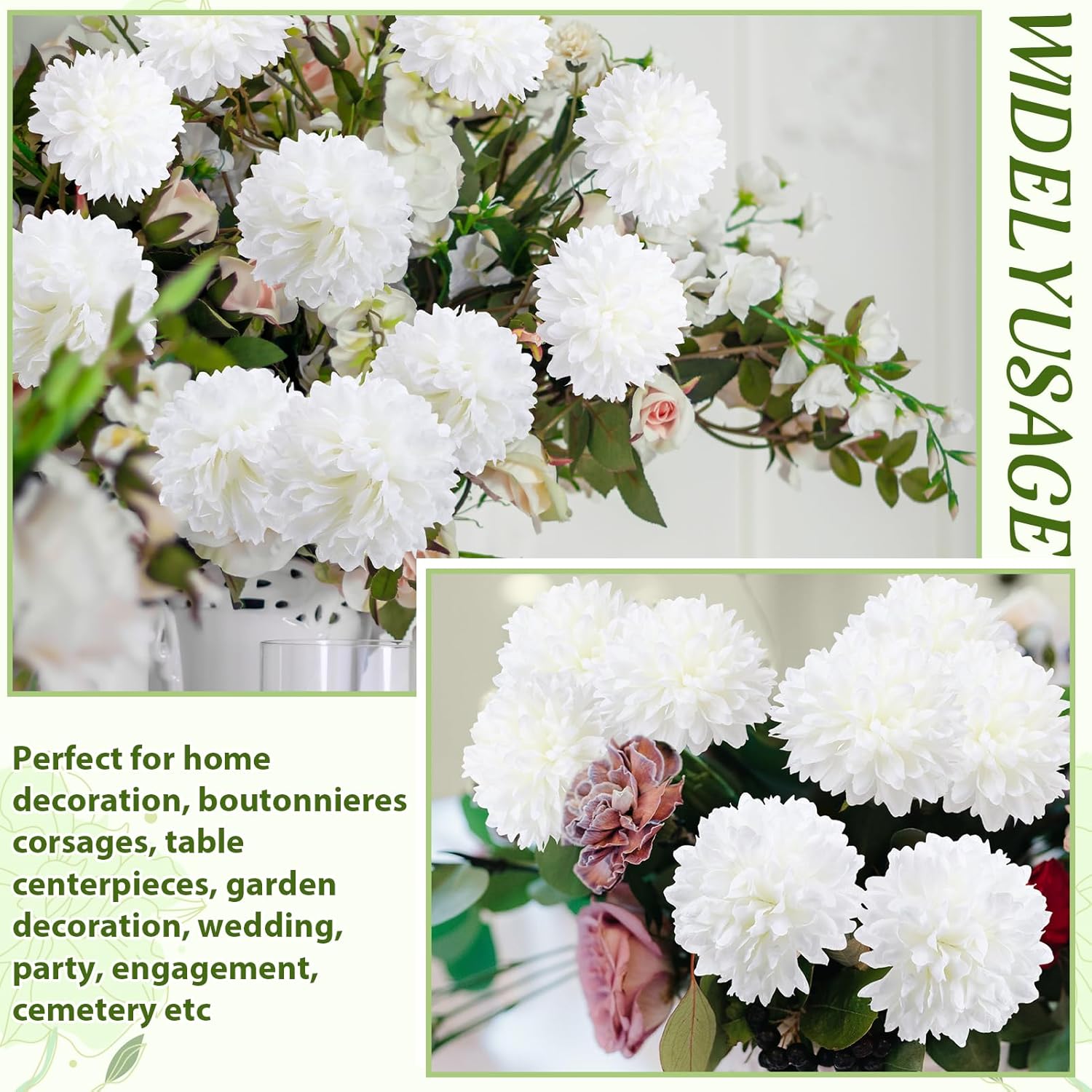 36 Pcs Artificial Flowers Chrysanthemum, Fake Hydrangea Flowers with Stems Ball Bouquet for Home Office Coffee House Table Parties Wedding and Baby Shower Decoration - Image 5