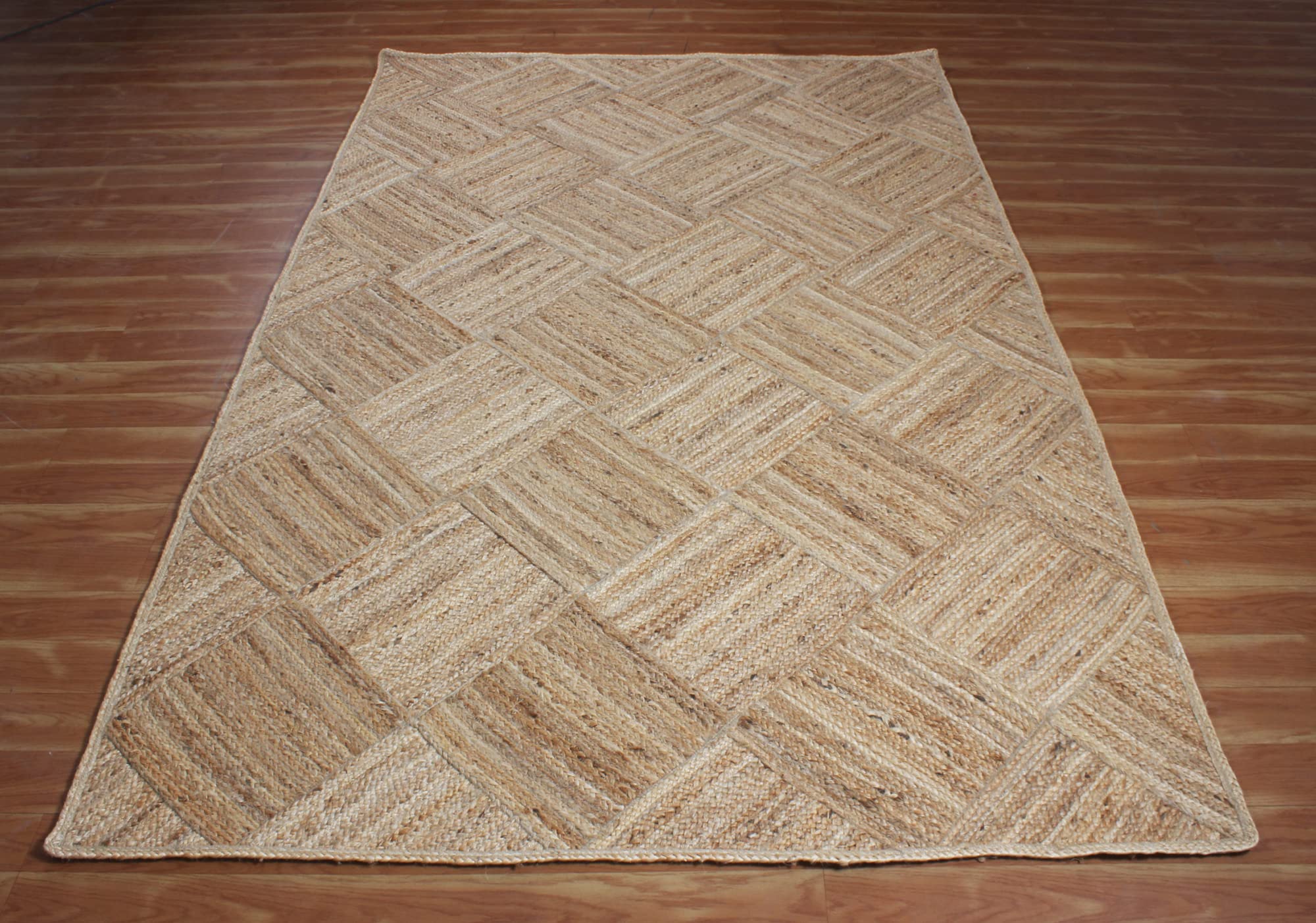 CASAVANI Handmade Natural Rag Rug Geometric Beige Jute Area Rug Home Decorative Carpet Best Uses for Hallway Enterway,Bedroom,Living Room & Loundry