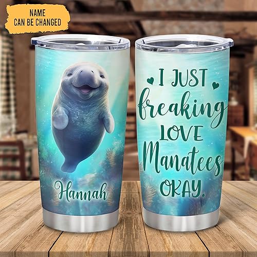 Miniatura 2 de Hyturtle Regalos personalizados para amantes de los manatíes, vaso de acero inoxidable con nombre personalizado de manatíes, 20 onzas con tapa, idea