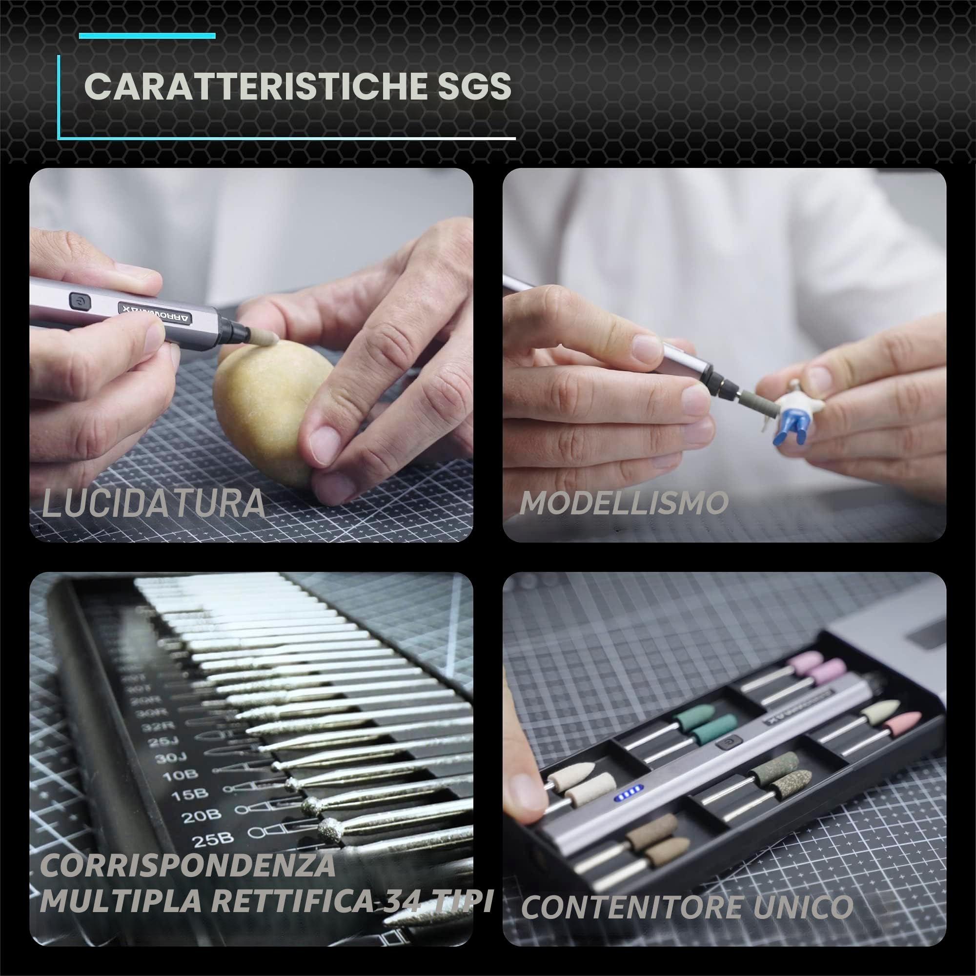 ARROWMAX Penna per incisione elettrica, penna per lucidatura con 36 punte, custodia in alluminio, Bluetooth, APP, carica magnetica wireless, macchina per incisione senza fili per gioielli (SGS MINI)