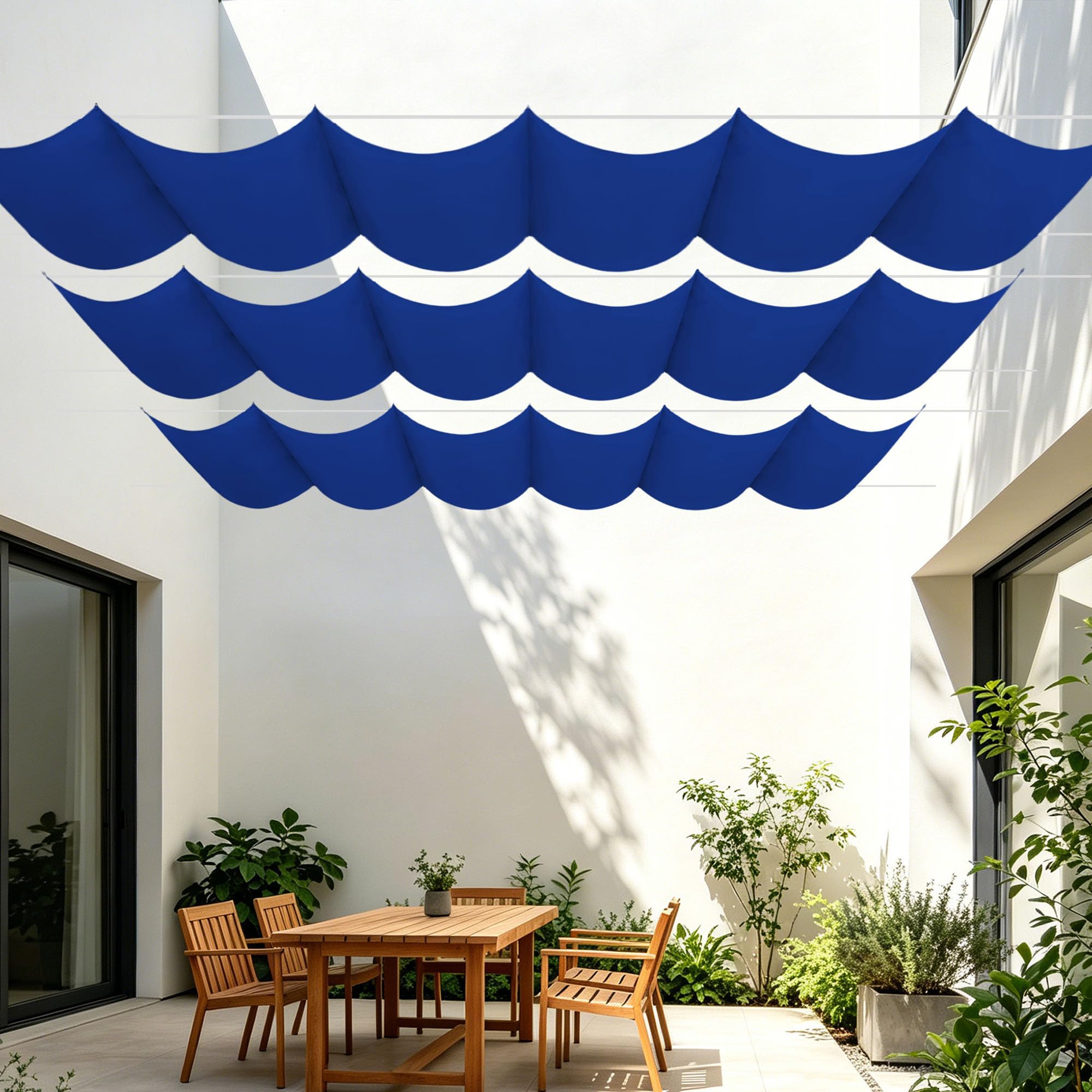 Voile d'ombrage rétractable bleu foncé pour jardin et patio extérieur