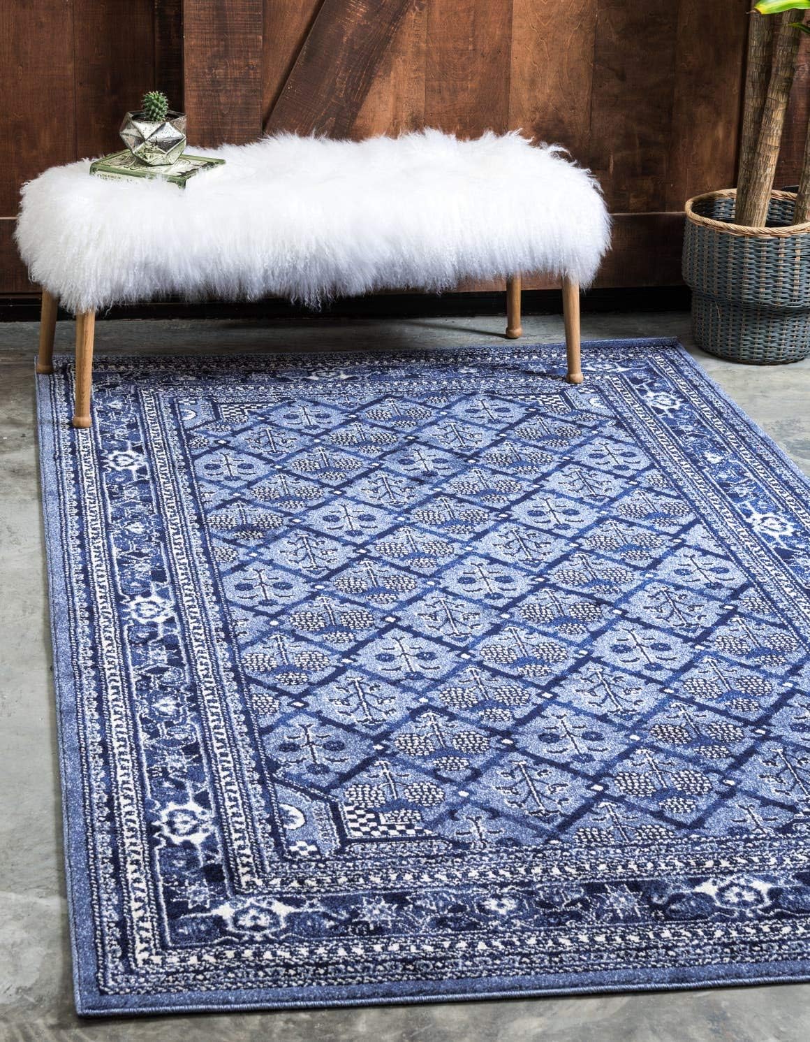 Unique Loom La Jolla Collection Area Rug - Trellis (9' x 12' Rectangle, Blue/ Ivory)
