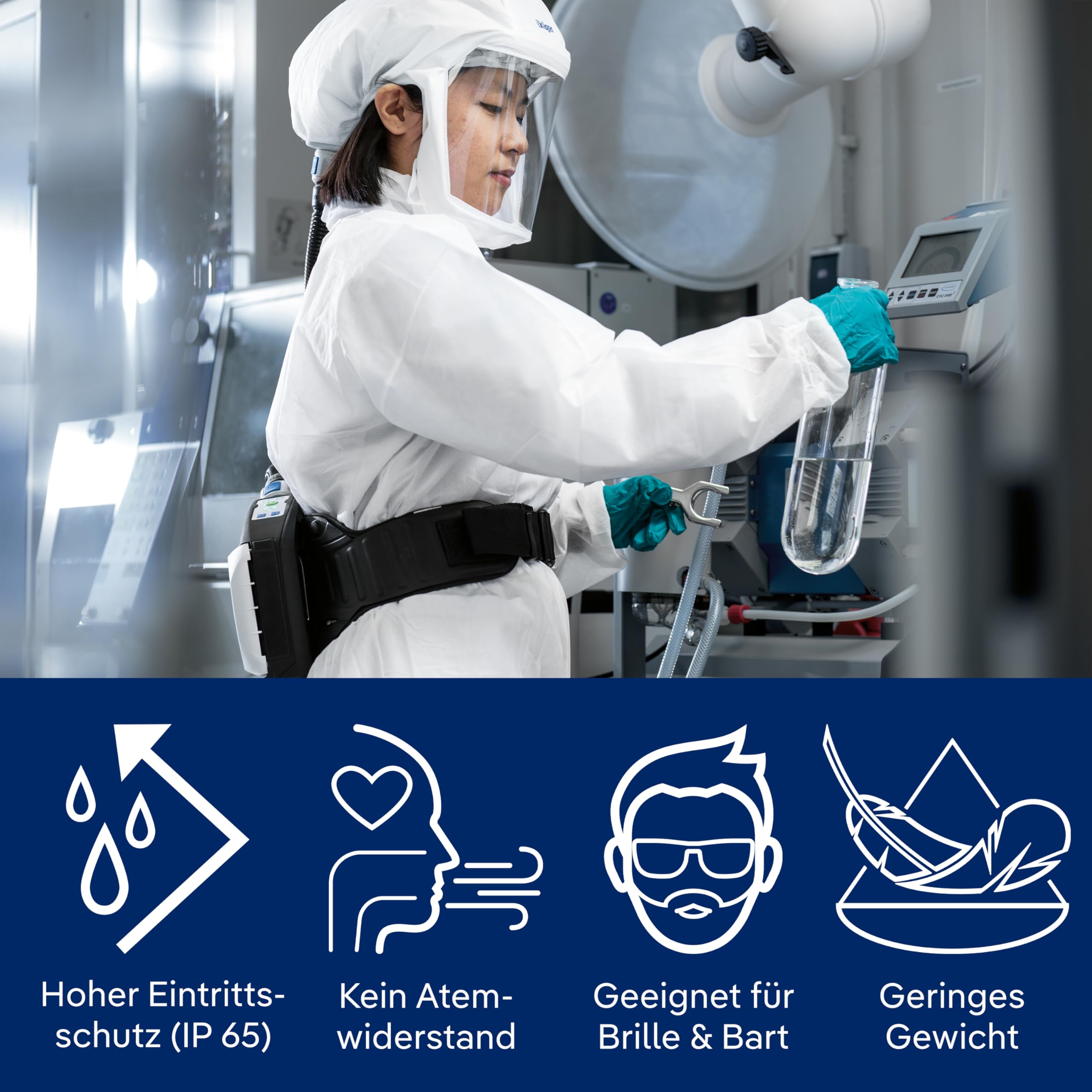 Dräger X-plore 8500 Atemschutz-Set - Größe L/XL - PAPR - NIOSH-geprüft | Hochleistungs-Lithium-Ionen-Akku - flexibler Atemschlauch - ohne Filter