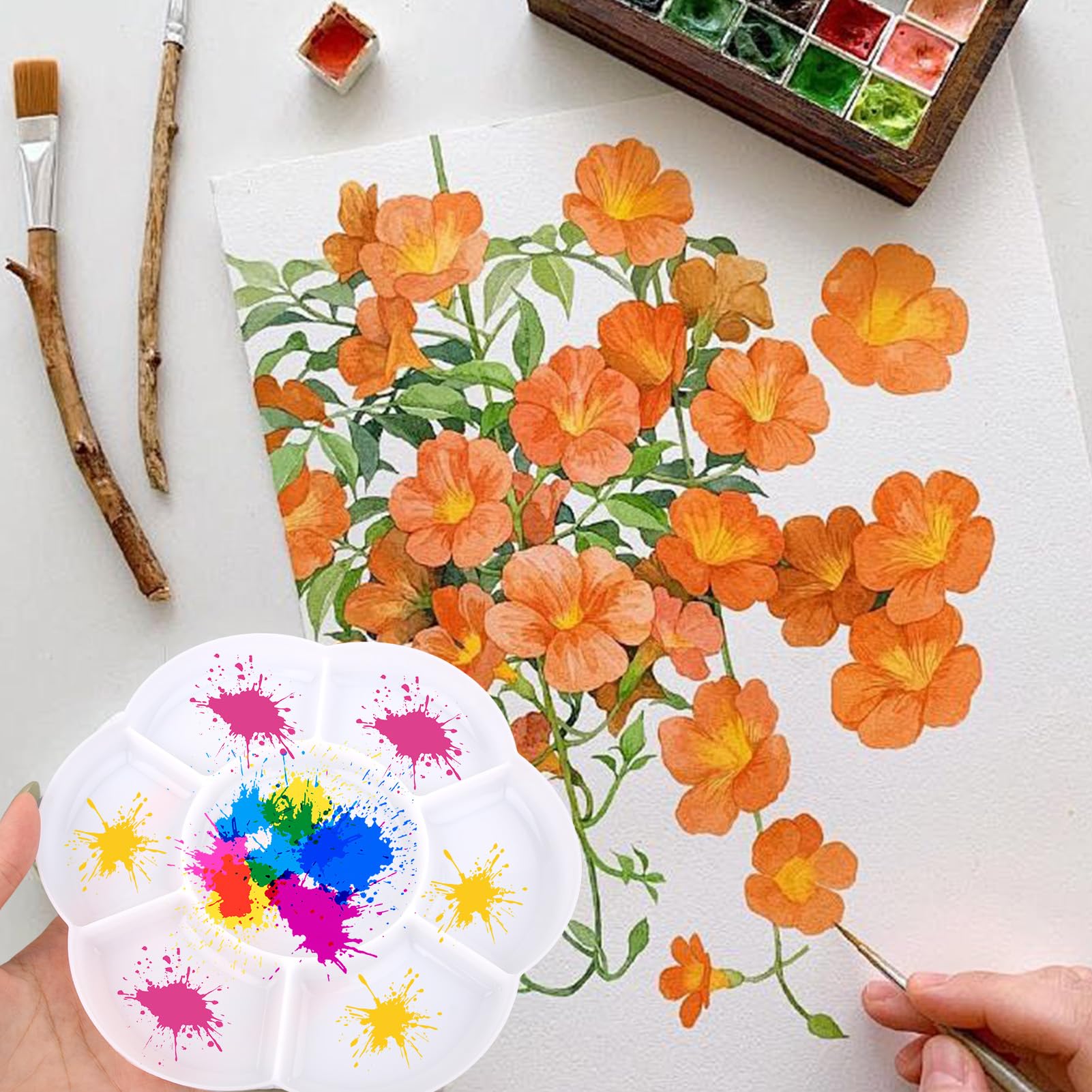 Palette Aquarelle Blanche Bac Aquarelle Vide Isolé Sur Fond Gris Avec