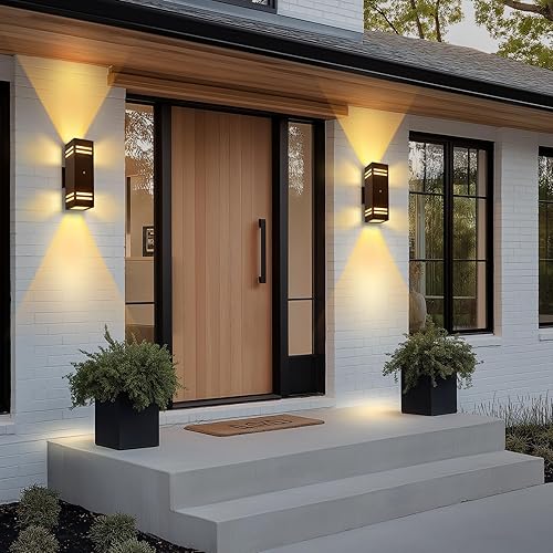 Miniatura 29 de Paquete de 2 lámparas de pared modernas para exteriores, del atardecer al amanecer, impermeables, color negro mate, luces LED de 2700 K