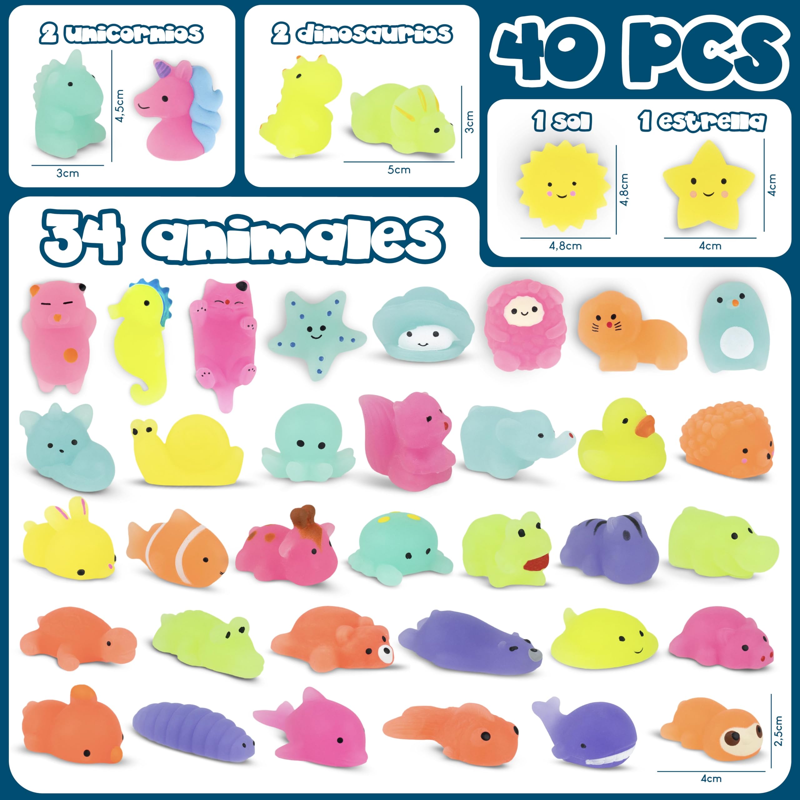 BONNYCO Squishy Regalos Cumpleaños Niños Colegio Pack 40. Detalles Cumpleaños Niños con Brillo en la Oscuridad, Relleno Piñata Fiesta Infantil. Regalitos Invitados, Regalos Alumnos Primaria — view 3