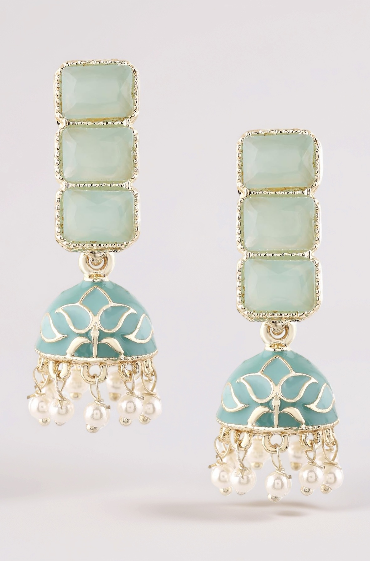 Mint Green Enamel Ethnic Style Jhumki Earring For Women-ZPFK16526