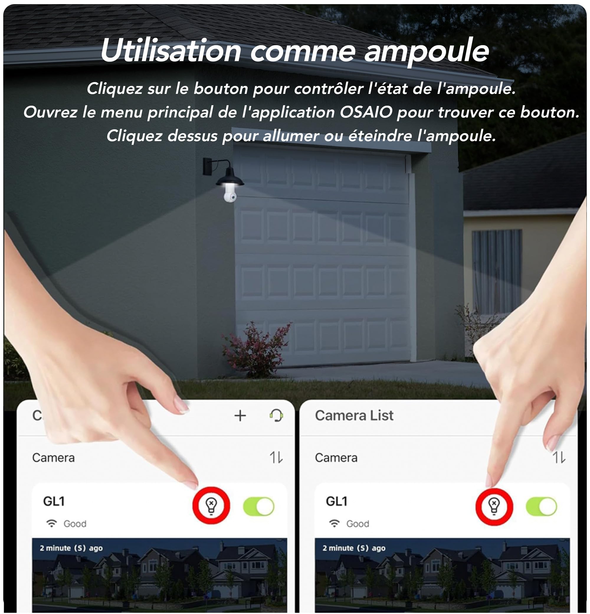 GNCC 2 PCS Ampoule Camera Surveillance WiFi, Douille E27 Uniquement, 355° PTZ Camera Intérieure/Extérieure sans Fil, 2K Vision Nocturne Couleur, AI Détection, 24/7, Abonnement Cloud/SD, 2,4GHz WiFi