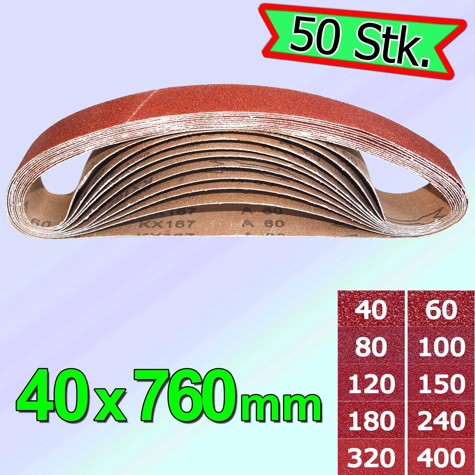 Schleifbänder | 40x760mm | P80 | 50 Stück | Körnung wählbar P40 - P400 | Gewebe-Schleifband Bandschleifpapier Bandschleifer zum Schleifen, Feilen, Schärfen und Entrosten