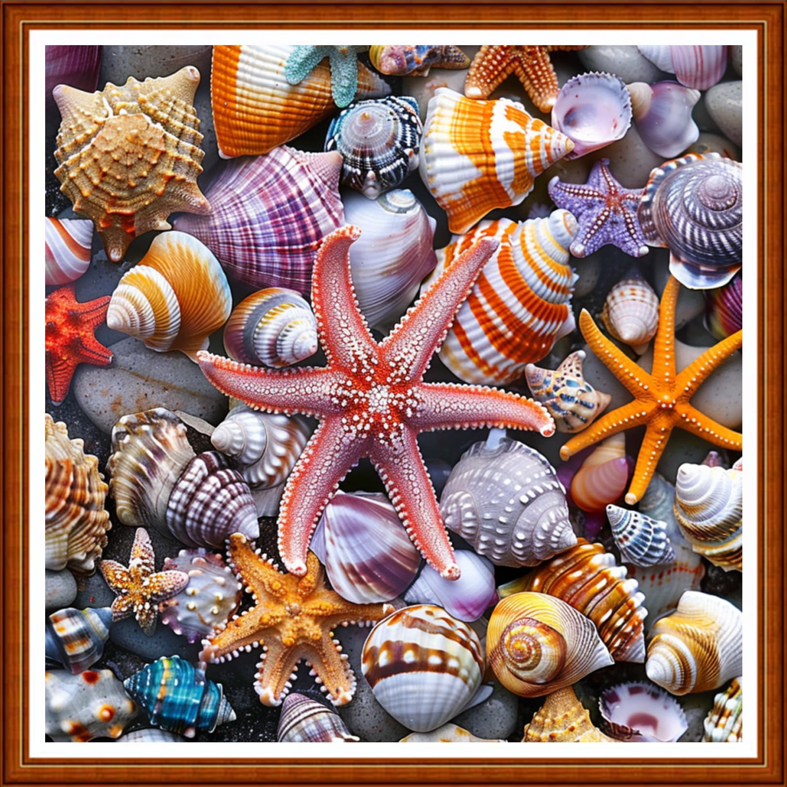 Joyhoor Stamped Cross Stitch Kits for Beginners Needlepoint Kits for Adults Embroidery Kits 11CT Counted Cross Stitch Kits Printed Embroidery Pattern-Beach Starfish Conch 18x18 inchs
