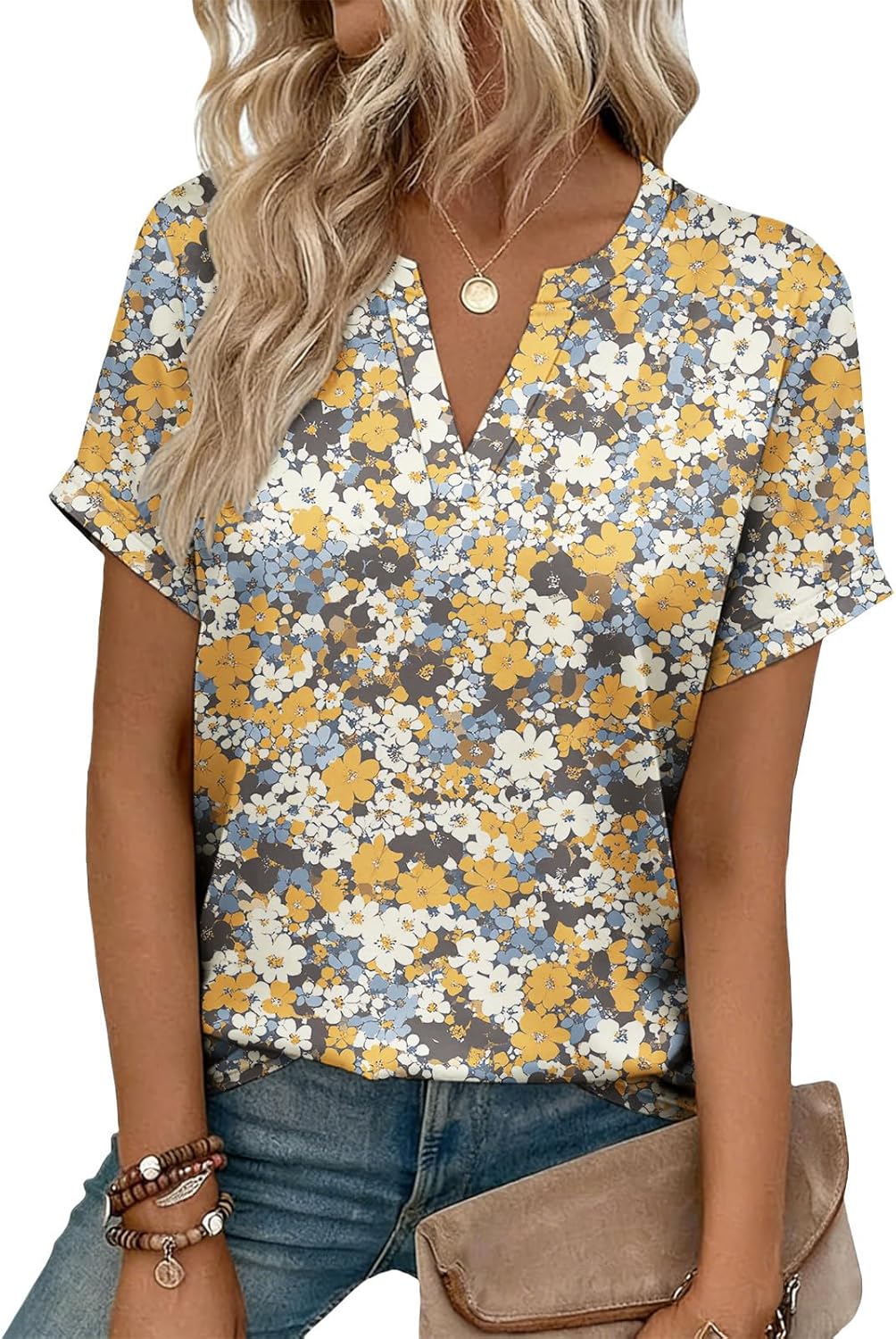 Womens Summer Tops Short Sleeve V Neck Shirts Loose Fit Dressy Casual Blouses 2026