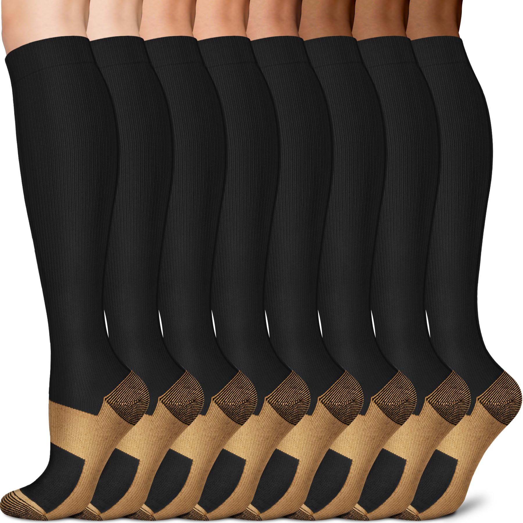 Sooverki Copper Compression Socks for Men & Women 8 Pack 15-20mmHg - Knee High Stockings Best Support for Running Athletic