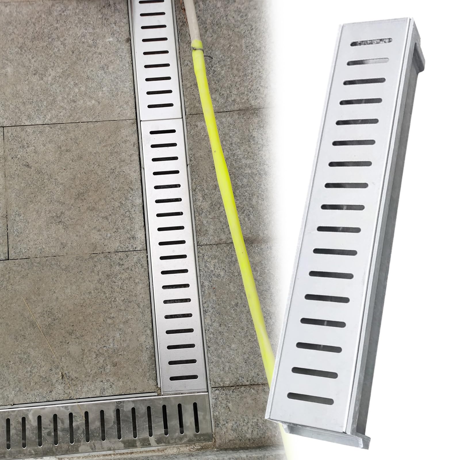 Canal de drainage en résine et grille en acier inoxydable durable pour cour
