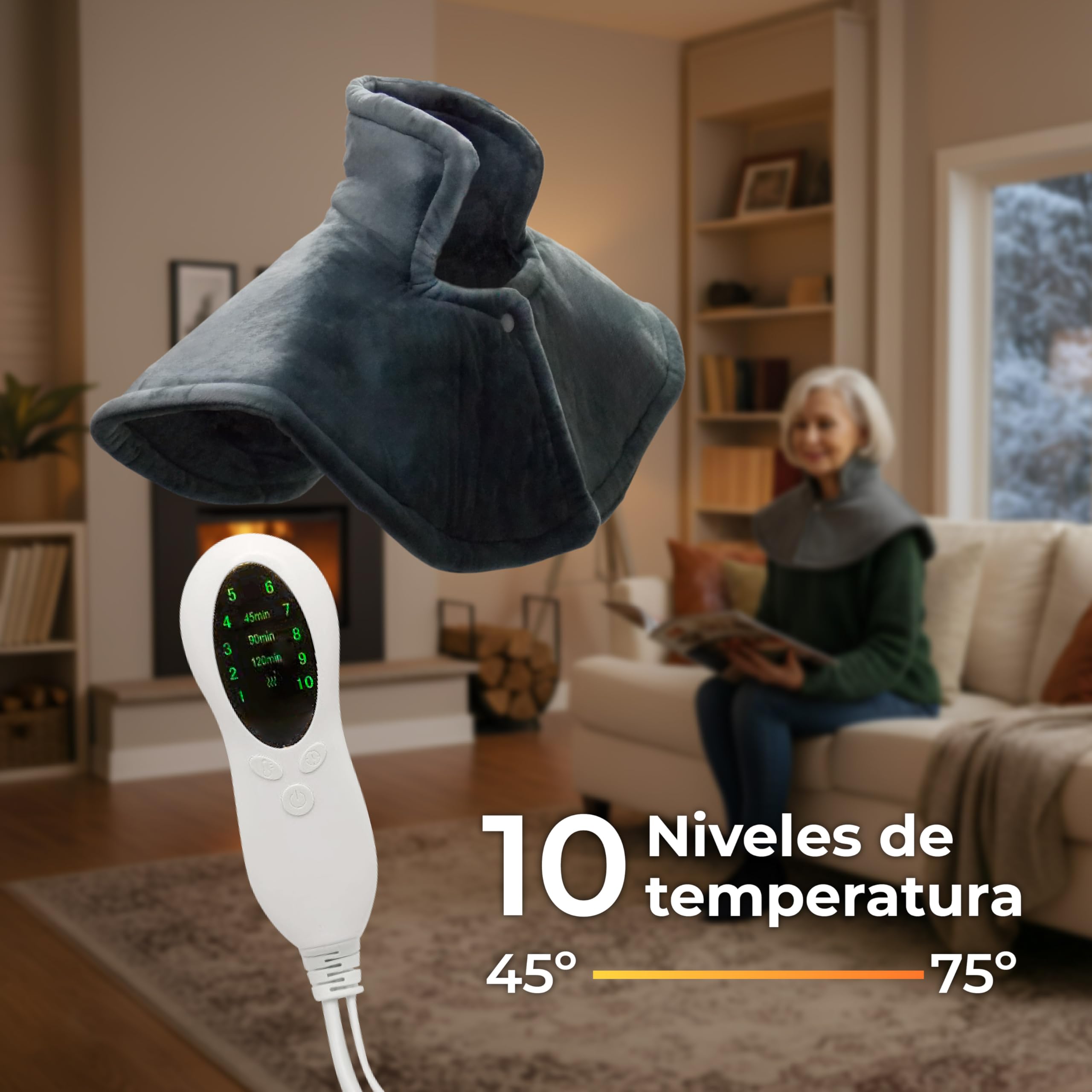 LED ATOMANT Almohadilla Termica Electrica Cervical para Cuello y Hombros 60x35cm, 10 Niveles de Calor, Temporizador y Apagado Automático, Tejido Ultrasuave de Poliester, Lavable a Maquina