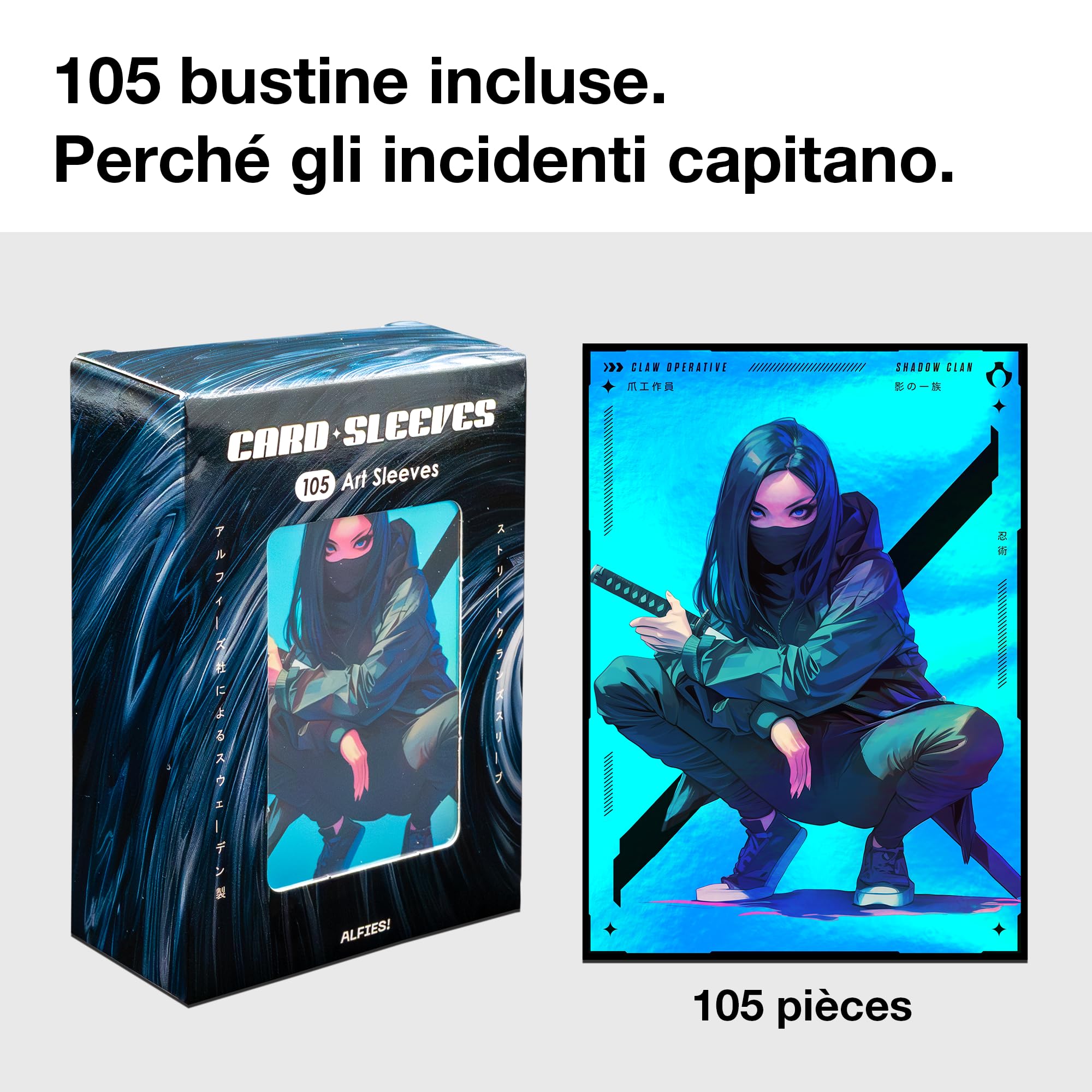 MTG - Custodie per carte da 105 ct, stile anime e manga, clan ninja, finitura laminata + frontale trasparente, 66 x 92 mm, dimensioni standard
