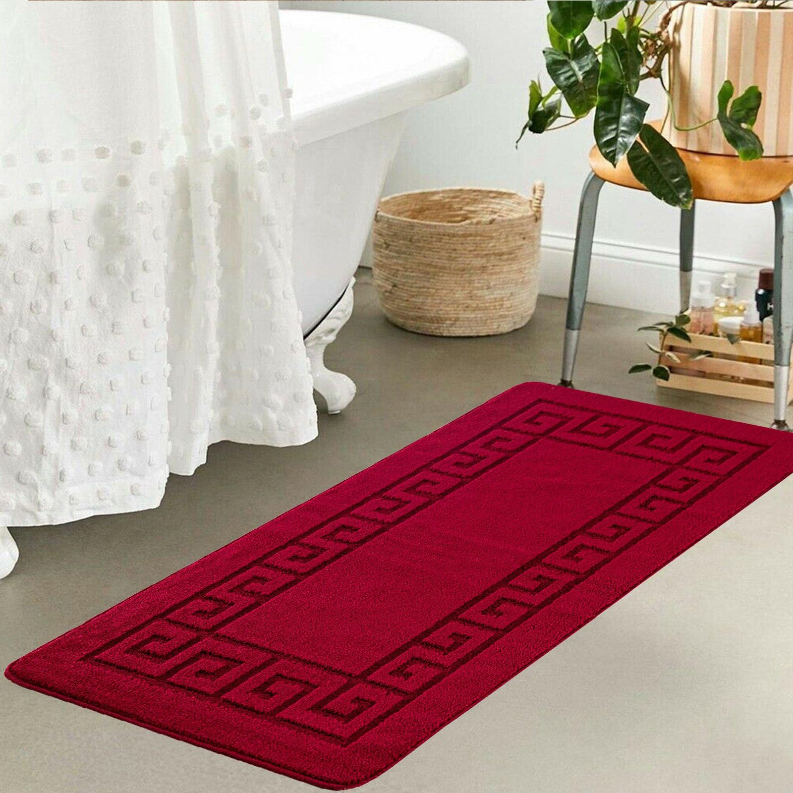 renoazul® Anti Slip Large Door Mat Indoor - 60 x 110 cm, Rocco Red Rug - Washable Rugs For Kitchen, Entrance and Welcome Mat