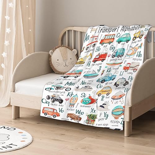 Miniatura 9 de Manta de franela del alfabeto de transporte para niños, adultos, adecuada para sofá, cama, campamento, viajes, todas las estaciones, 40 x 50