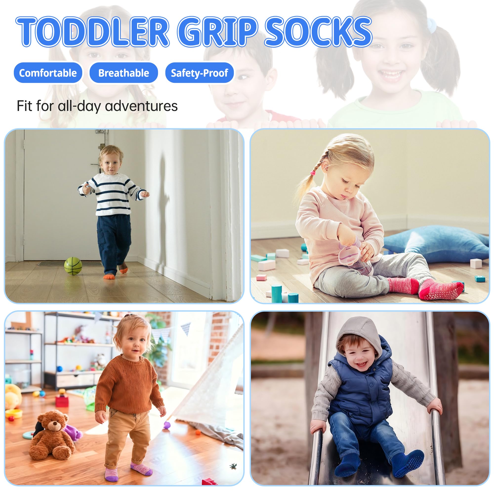GRPSKCOS Lot de 6 paires de chaussettes antidérapantes épaisses pour enfants de 1 à 7 ans