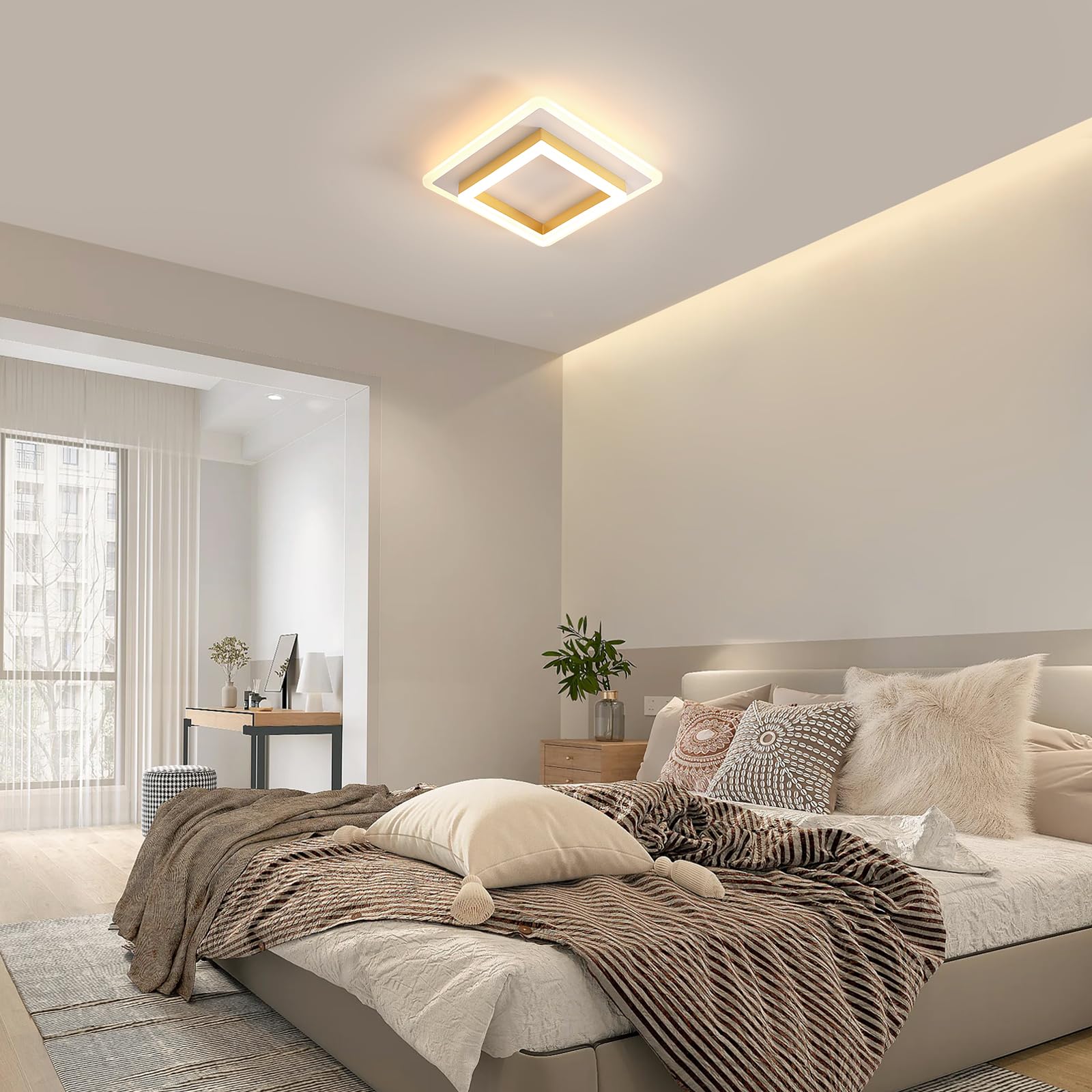 DELIPOP Plafoniera LED Moderno, Lampada da Soffitto Oro 30W 3375LM, Lampadario LED Luce Calda 3000K per Soggiorno Camera da Letto Cucina Corridoio
