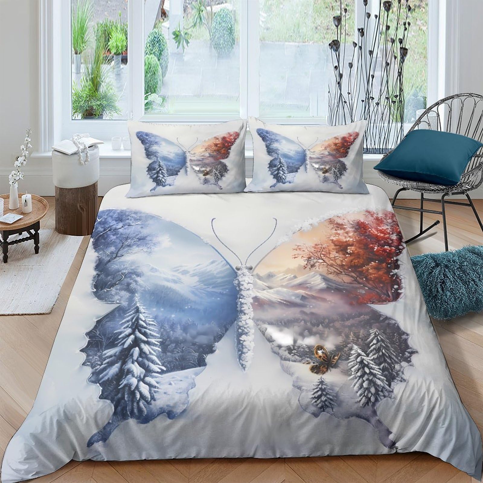 Ctjqhvkz Style-6 3D Printed Butterfly Forest Fitted Sheet Microfiber Soft Autumn Winter Bed Cover For Bedroom Guest Room Decor Single（135X200cm）