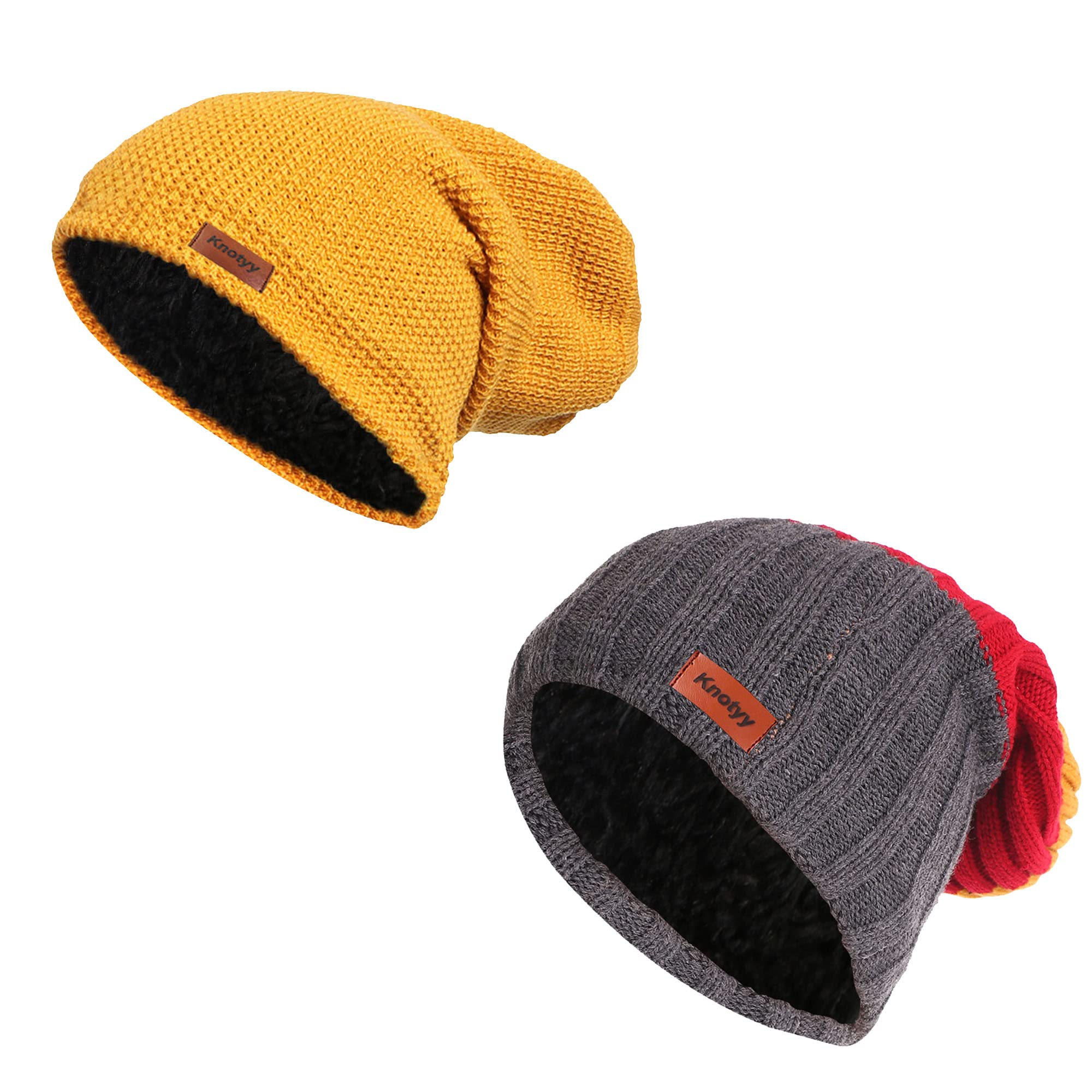 Knotyy Combo Beanie Caps,Woolen Caps,Knitted Slouchy Caps,Skull Cap for Men & Women (Pack of 2) Free Size Multicolour
