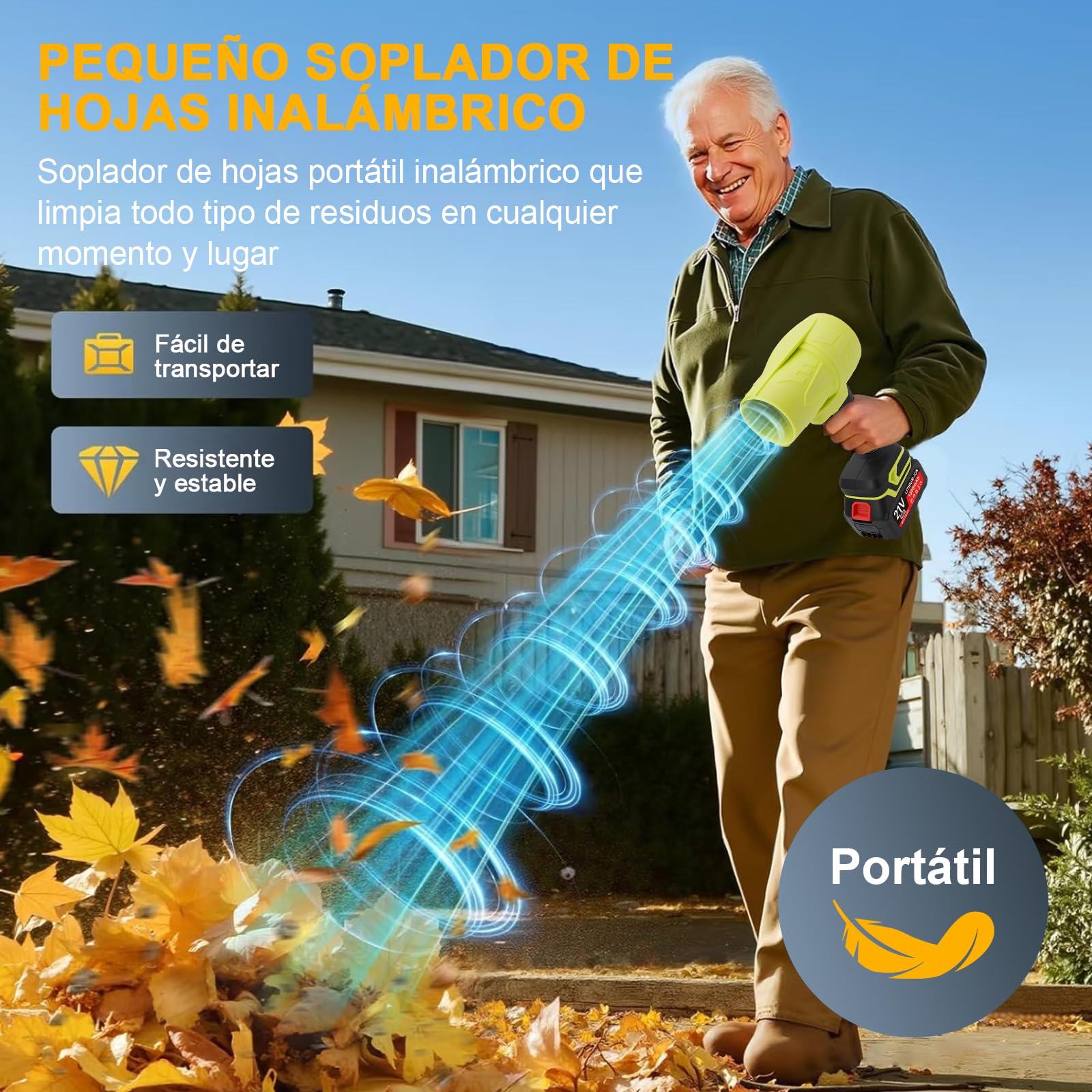 Soplador de Hojas Inalámbrico con Batería, 35000RPM Soplador Turbo Jet Blower, Súper Potente, con Baterías 1300mAh, Soplador de Chorro Turbo para Teclado de Ordenador, Coche, Al Aire Libre