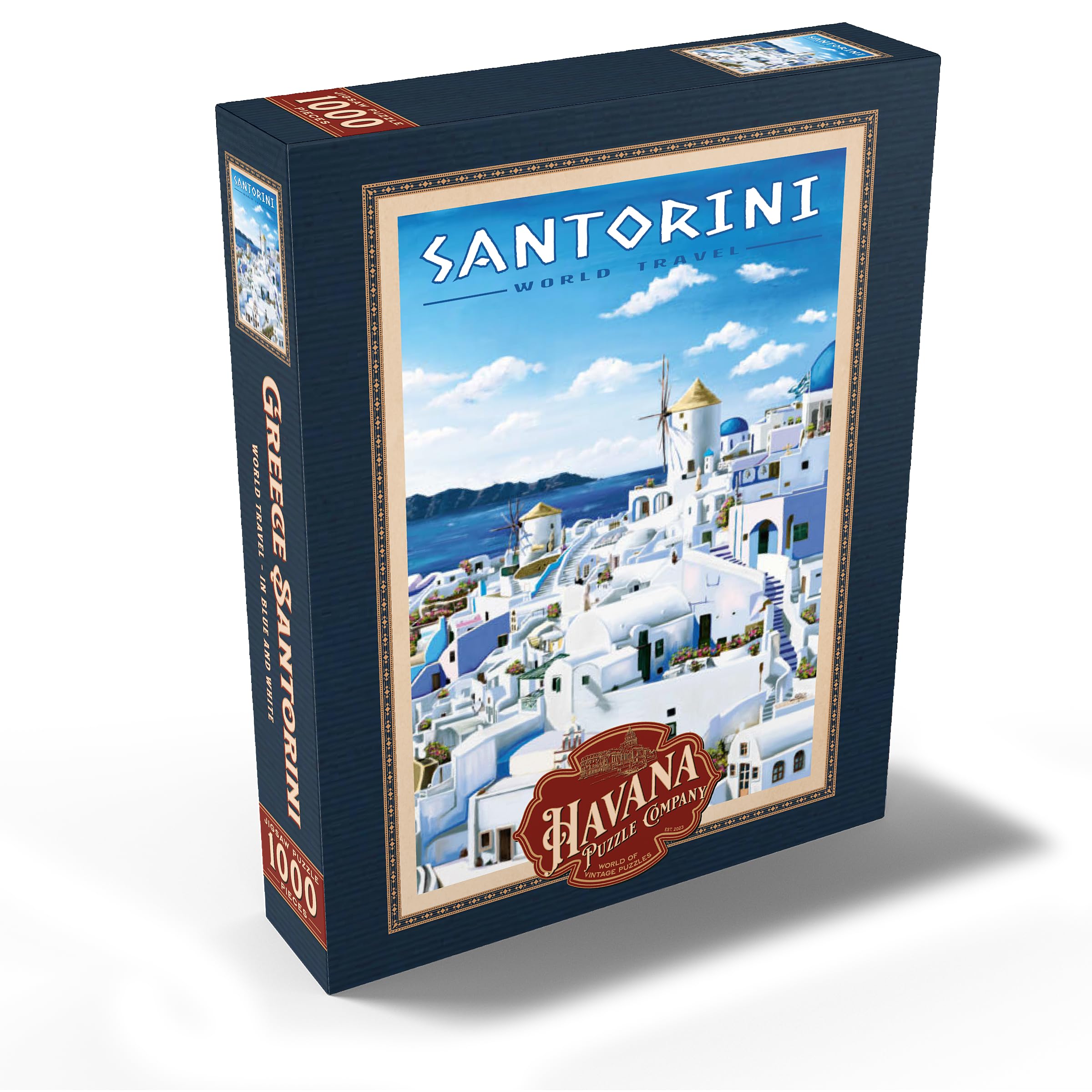MyPuzzle 1000 Teile Puzzle „Griechenland Santorini“ – Vintage-Reiseposter In Blau & Weiß