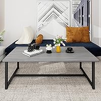 Vista 9 de Mesa de Café Negra Rectangular Mesa Central para Sala de Estar Mesa Lateral de Espacio Abierto con Marco de Metal, Fácil Montaje, Mesa de Café