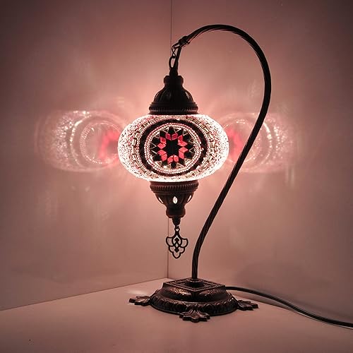 Miniatura 3 de Turkish Lamp Mosaic Table Lamps Turkish Moroccan Lamp with Bronze Base Handmade Swan Neck Tiffany Night Lamp Mosaic Glass Bedside Night Lamp with