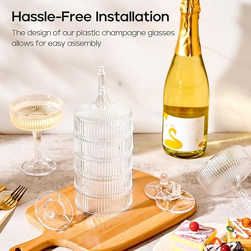 Miniatura 7 de Paquete de 20 copas de plástico para champán de 7 onzas, copas de cóctel de plástico irrompibles para bodas, fiestas de cumpleaños, bares,