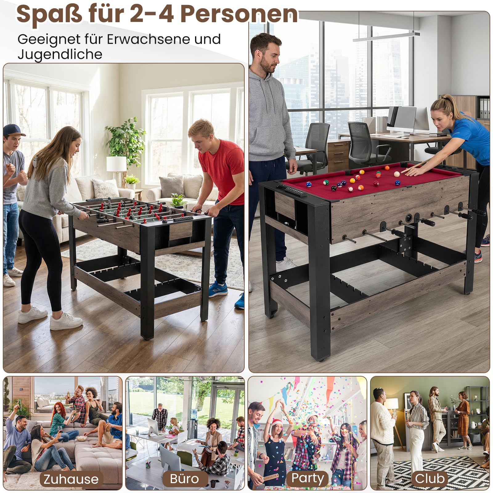 COSTWAY Multi Spieltisch drehbar, 2 in 1/3 in 1 Multifunktionstisch mit Tischkicker & Billardtisch, Tischfußball Komplett Set für Kinder, Erwachsene, Kickertisch für Zuhause, Spielzimmer