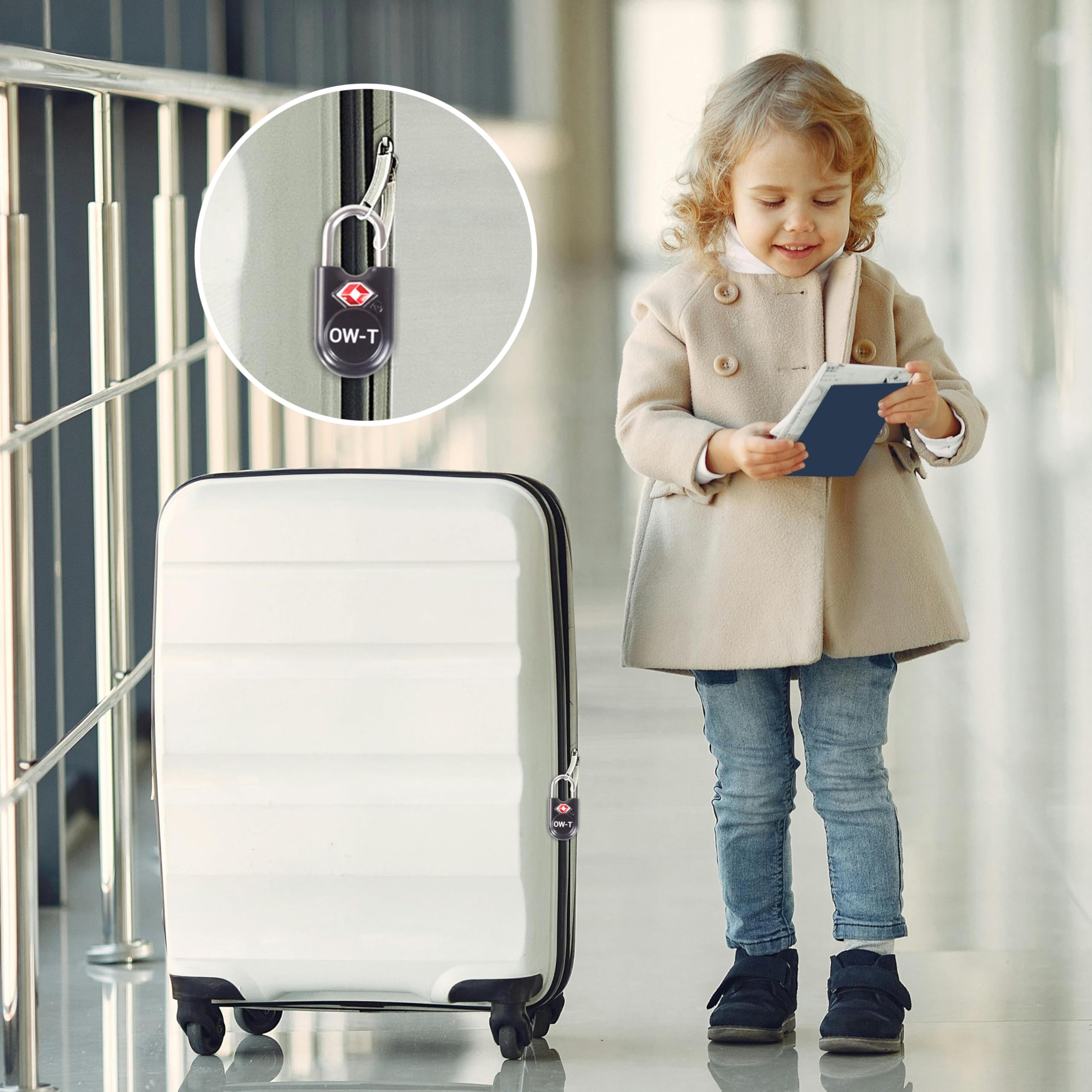 Cadenas TSA OW-Travel - Antivol Valise Avec Clé - Approuvé Sécurité Aérienne - Pour Bagages, Casiers Et Camping - Noir