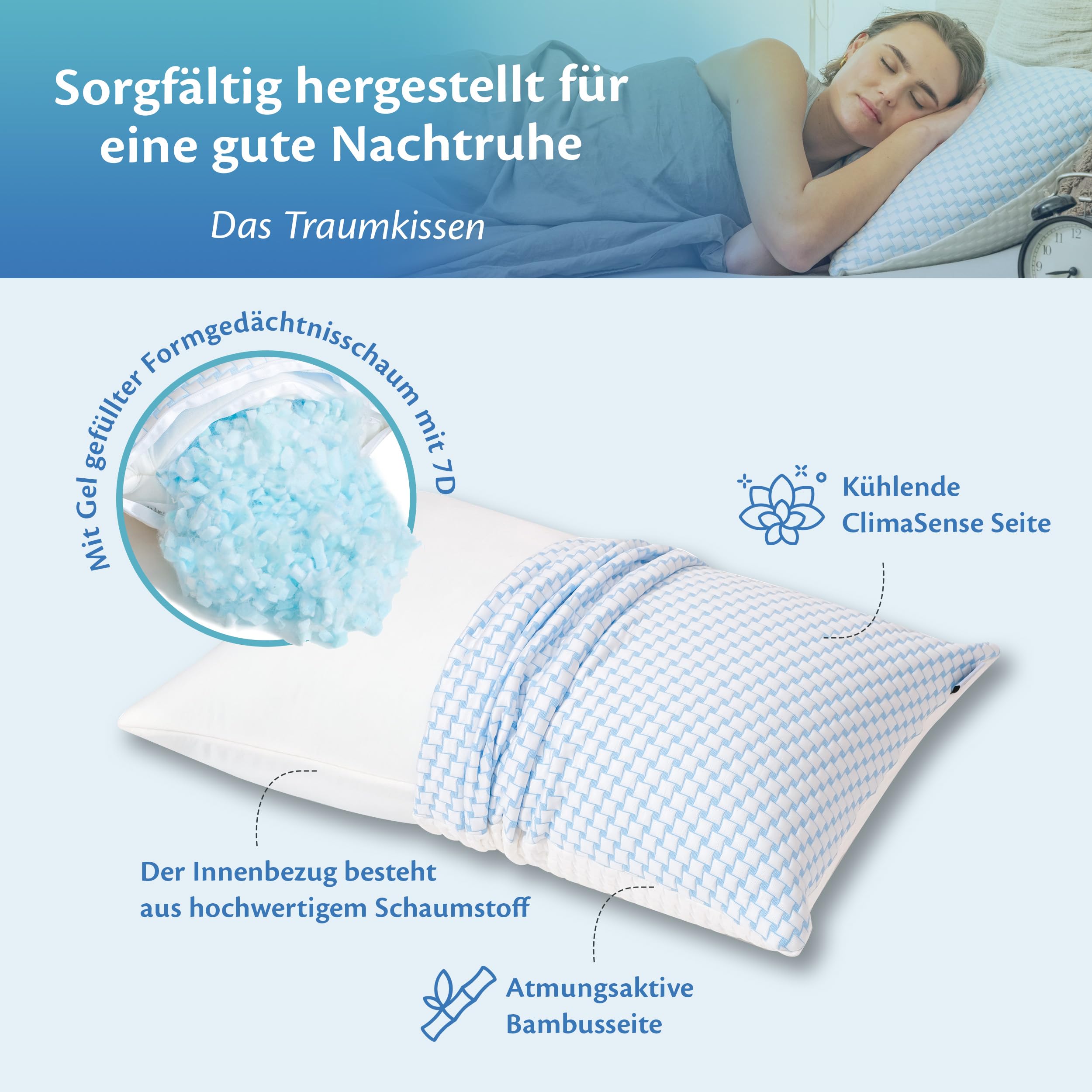 Ella Nackenstützkissen 40x80 – Ergonomisches Kopfkissen mit Verstellbarer Füllung – Orthopädisches Kissen für Nackenschmerzen - Seitenschläfer, Rückenschläfer, Bauchschläfer mit waschbarem Bezug
