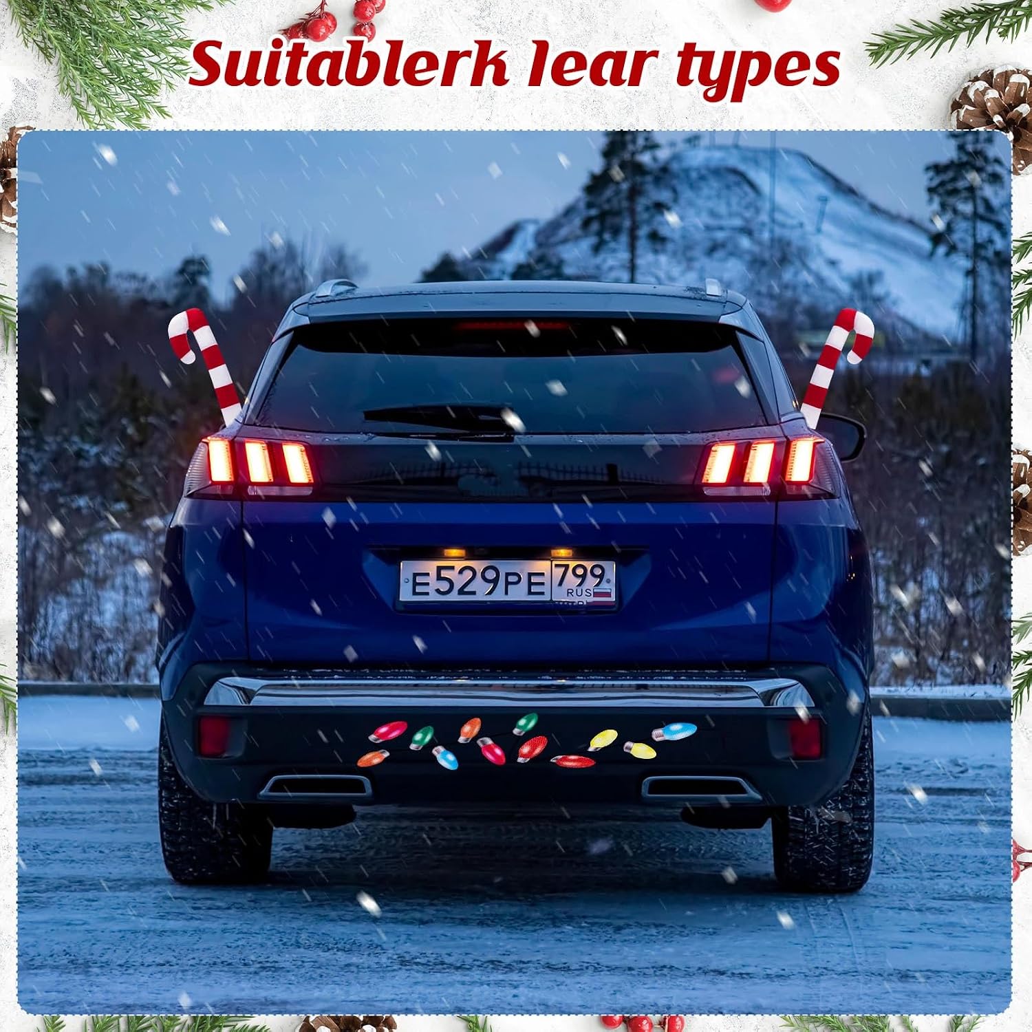 Tallew 44 Pcs Christmas Car Decorations Set 34 Pcs Christmas Car Reflective Bulbs Magnets Set, 4 Pieces Seat Headrest Covers, 6 Piece Xmas Reindeer Tree Decor for Xmas Accessories