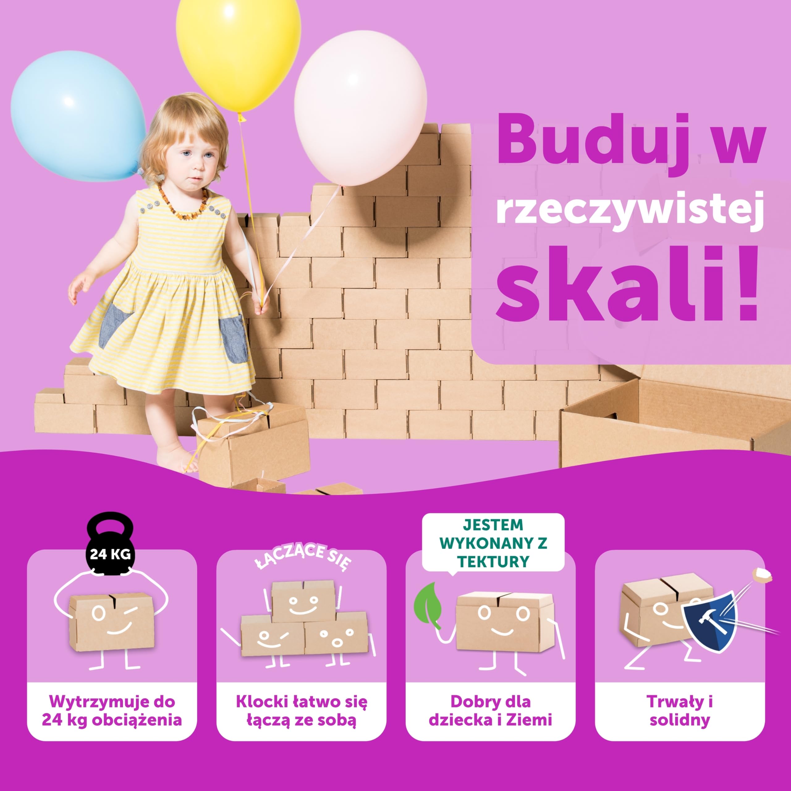 GIGI Bloks 96 XL Duże klocki konstrukcyjne dla dzieci, Kartonowe klocki do układania i łączenia | Wytrzymałe i łatwe w montażu | Kreatywne i edukacyjne zabawki budowlane naturalnej wielkości