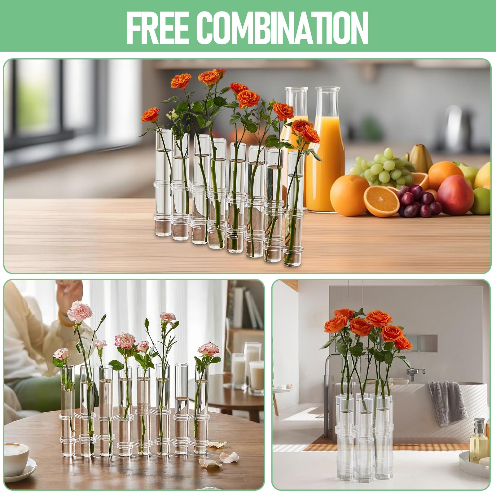 6-teilige Klappbare Blumenvase Aus Borosilikatglas – Kreative DIY-Reagenzglas-Vasen Für Blumen & Deko
