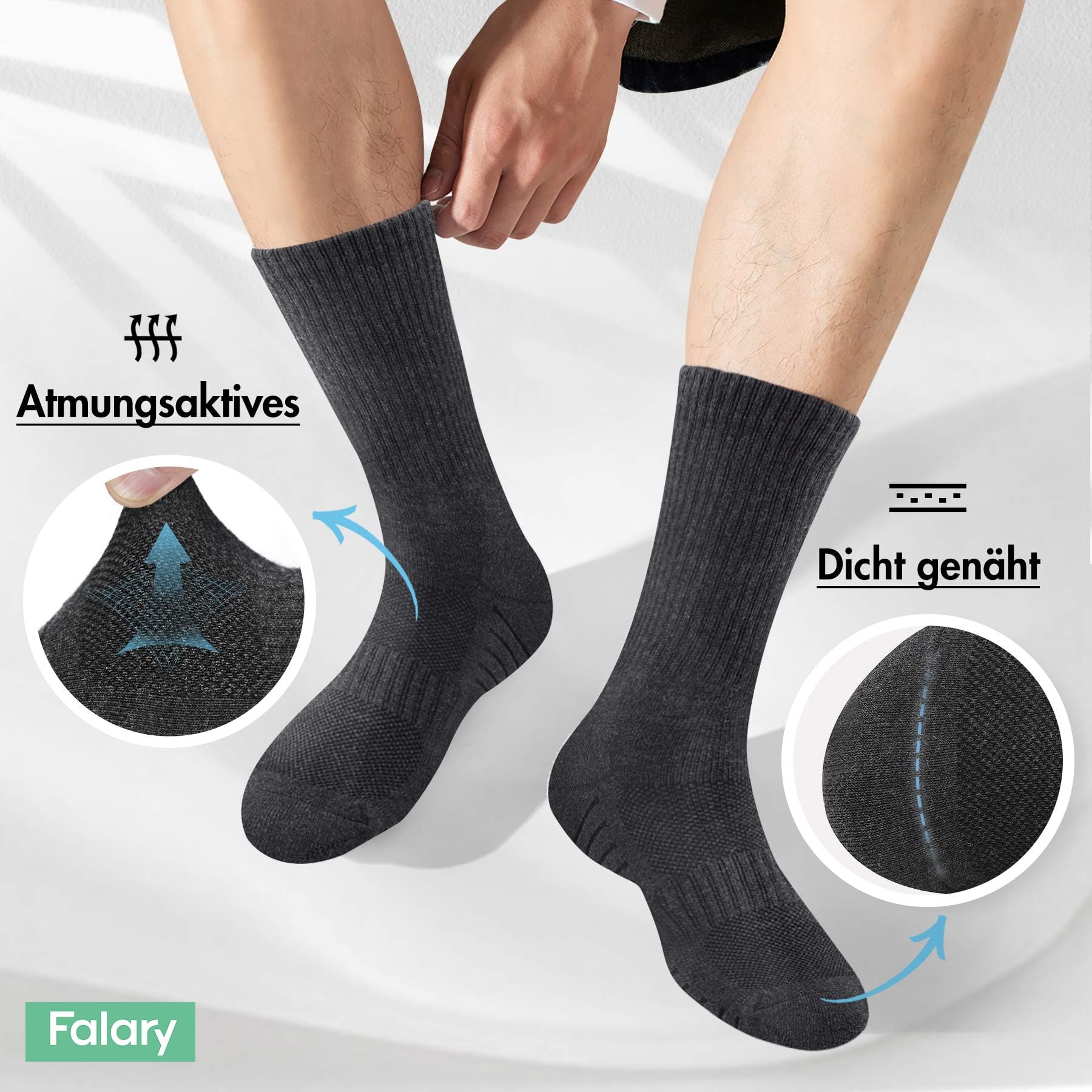 FALARY 6 Paia Calze Uomo & Donna Calzini Sportivi Lunghe Cotone Calzettoni Tennis Unisex Nero Bianco Grigio