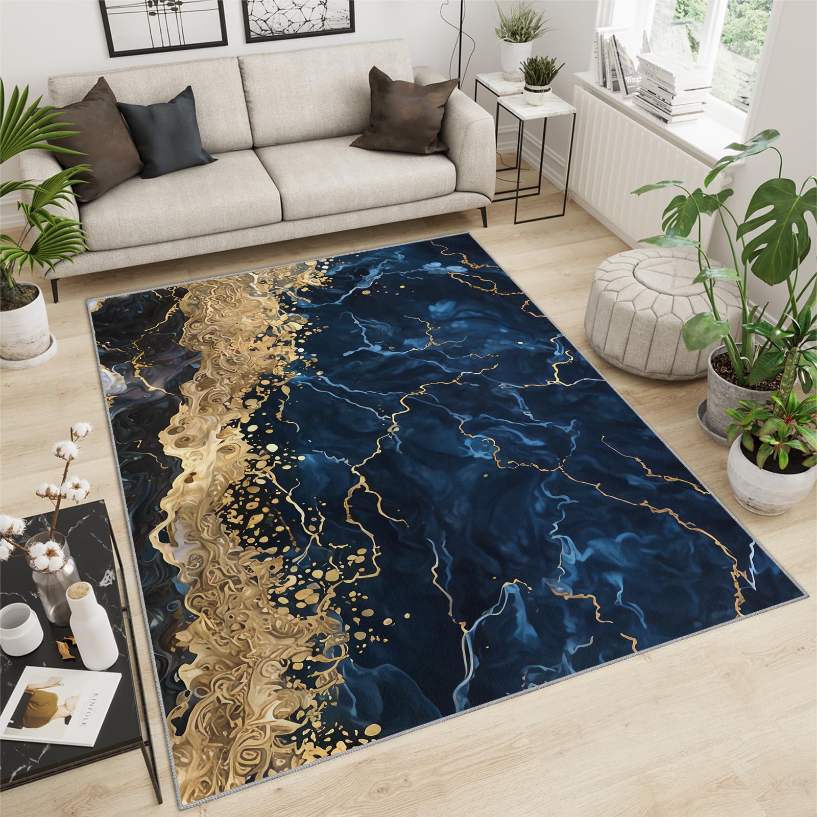 FIEMAR Area Rug 80x120cm Marbling Texture Watercolor Art Throw Rug, Upscale Light Luxury Pour Painting Liquid Print Rug, Modern Rugs Machine Washable Non Slip Easy Care for Bedroom Playroom Bathroom