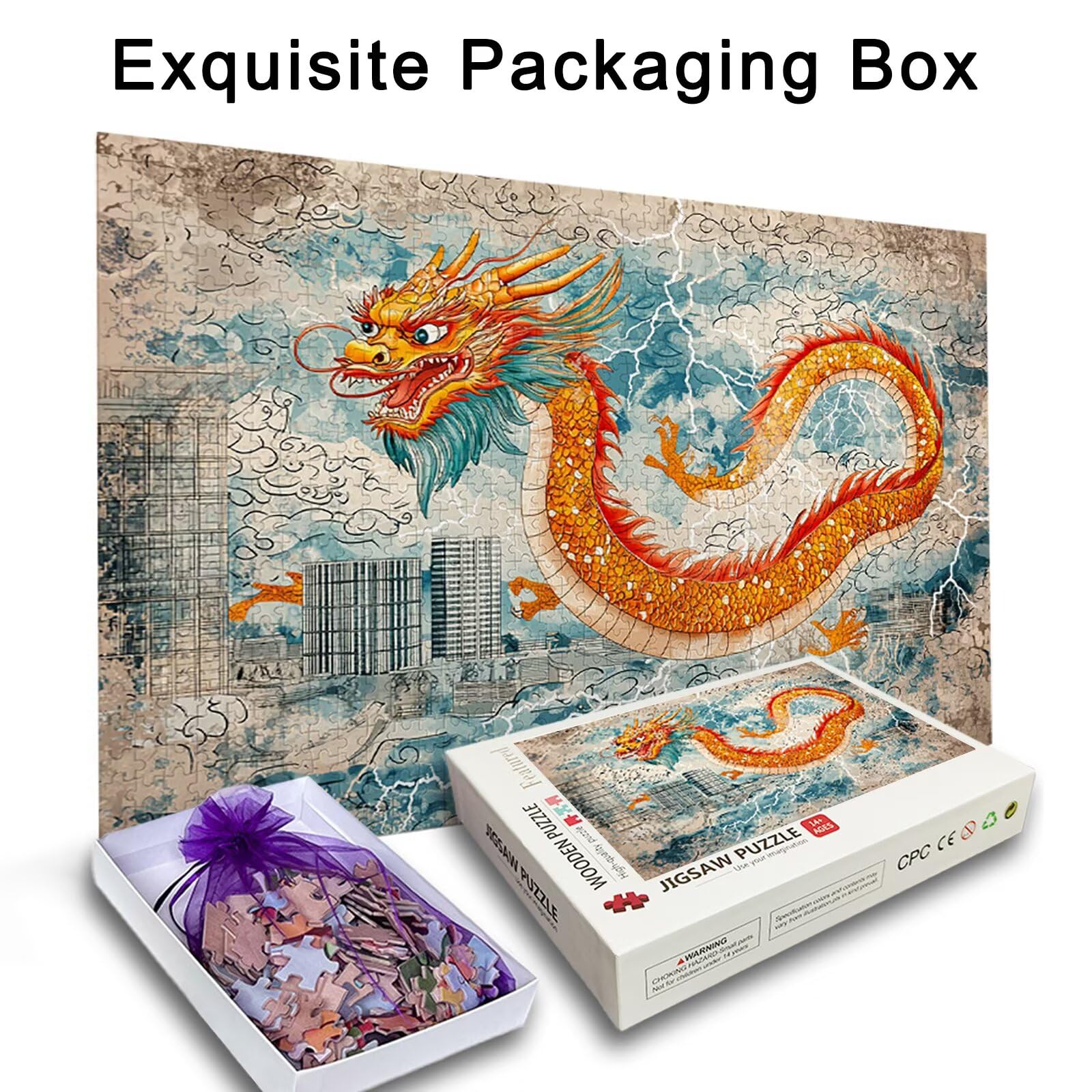 Puzzle 1000 sztuk dla dorosłych, Dragon Puzzle 1000 sztuk Retro Puzzle dla dorosłych z pudełkiem, wymagające puzzle na dekoracje świąteczne prezent dla kobiet, zdjęcia nowoczesny salon dekoracja Q-63