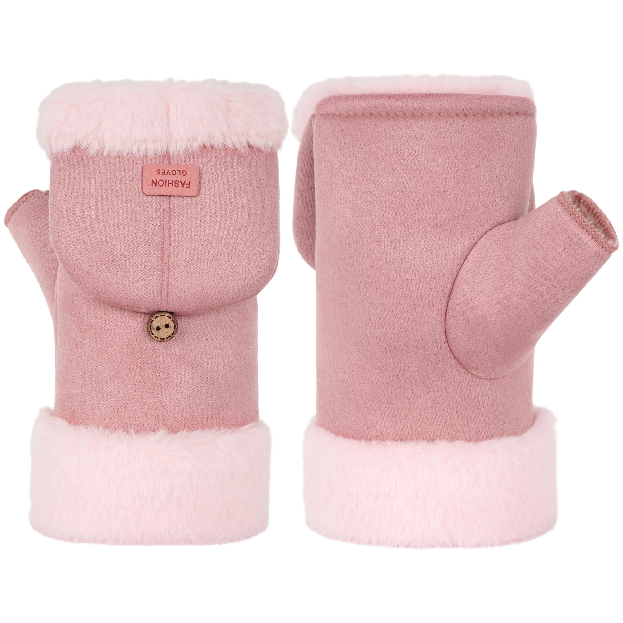 La Huate Women's Z-Pink Winter Gloves Suede Leather Thermal Mittens Thickening Gloves Outdoor Windproof Gloves
