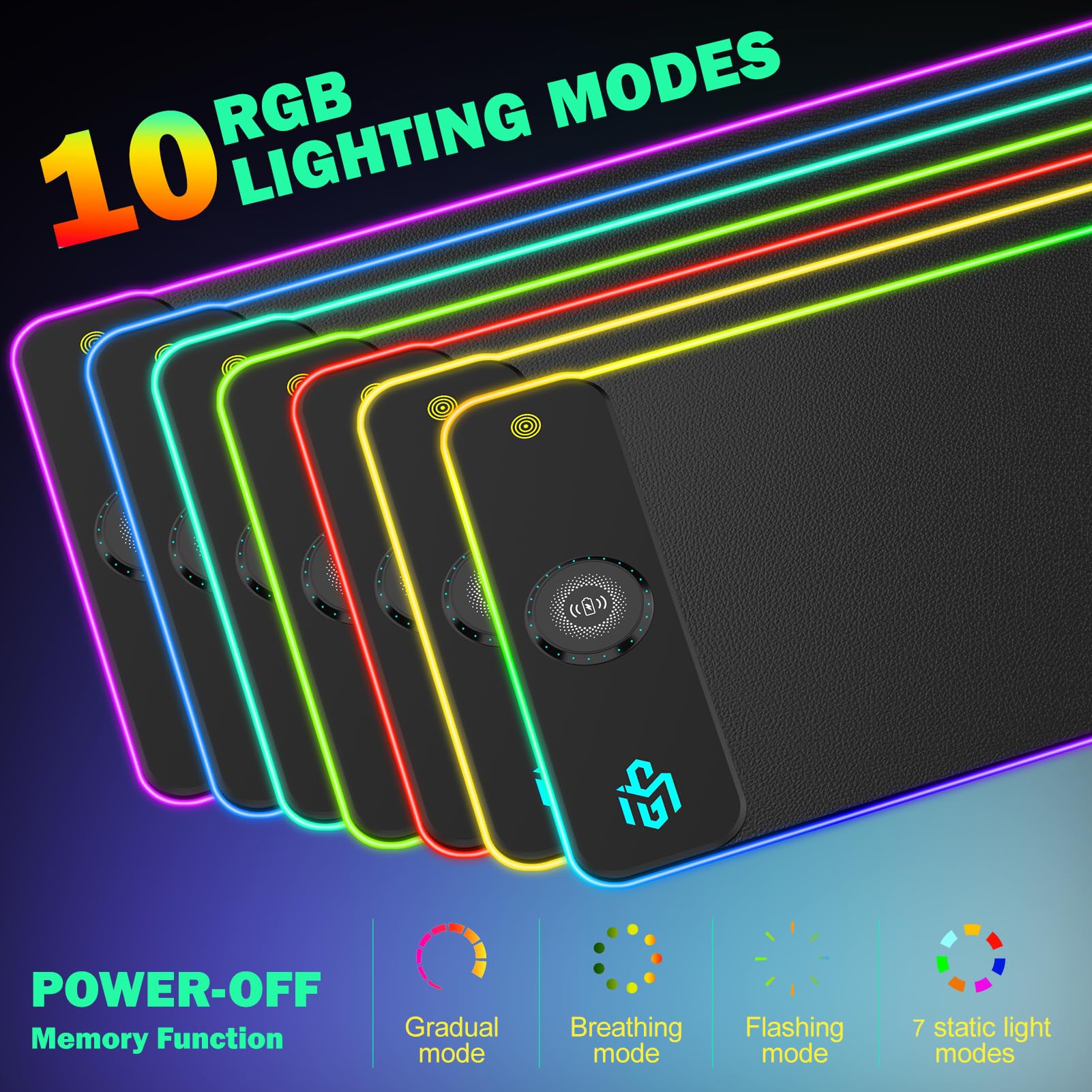 Tappetino per mouse da gioco RGB in pelle PU con ricarica wireless magnetica da 15 W, tappetino per mouse a LED 800 x 300 x 4 mm, 10 modalità di illuminazione, base in gomma antiscivolo per PC MacBook