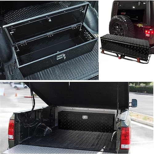 Miniatura 5 de Caja de herramientas de aluminio chapada en negro de 39 pulgadas para camioneta, caja de lengua impermeable debajo de la carrocería con cerradura y