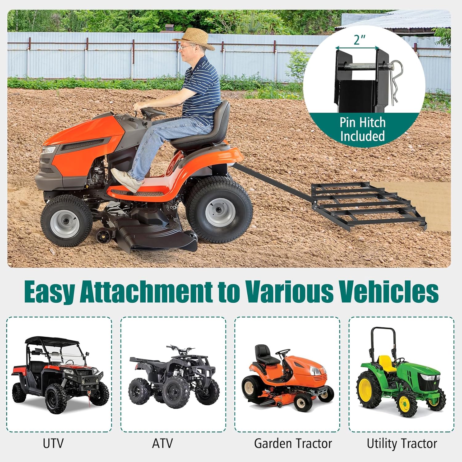 DREAMADE Driveway Drag Harrow, Tow Behind Drag Harrow with Powder-Coated Iron, Adjustable Bars Multi-Part Reinforced Design, Driveway Drag for ATVs, UTVs, Tractor, Mower, Black (84")