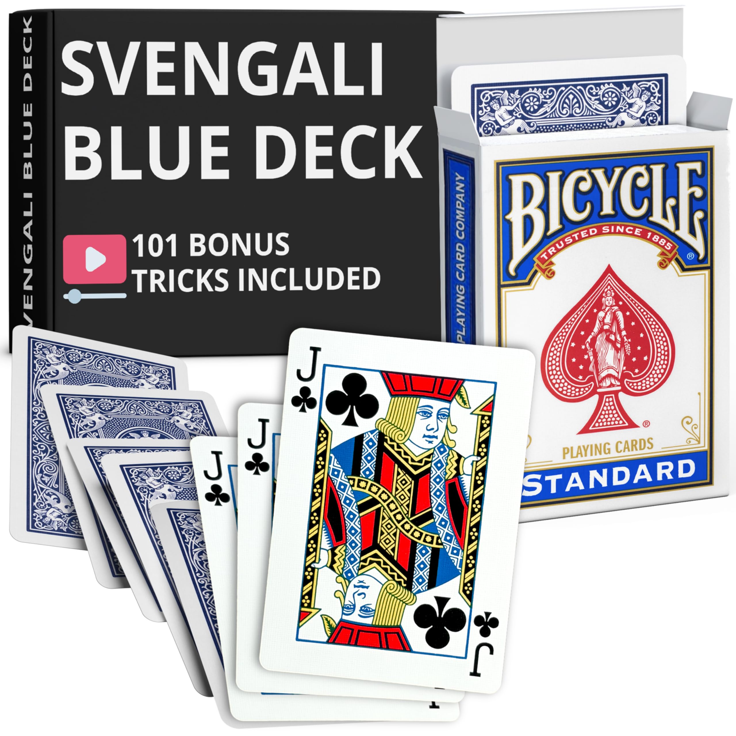 Ted's Sterling Magic Precision Blue Rider Back Bicycle Svengali Deck with Instructions for 100+ Tricks (Jack of Clubs)